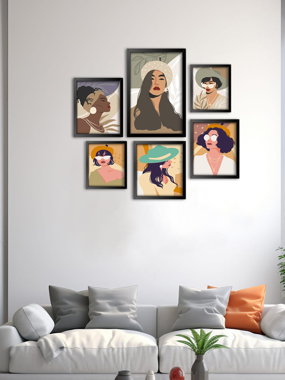 999Store Brown & White 6 Pieces Boho Six Different Face Modern Painted Wall Art