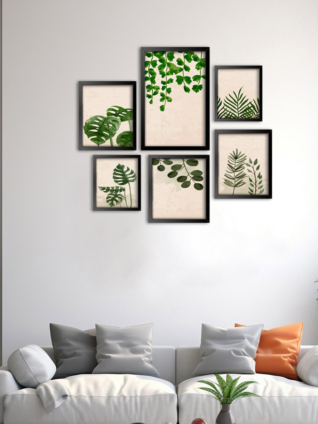 999Store Green 6 Pieces Boho Art Leaf Canvas Wall Paintings