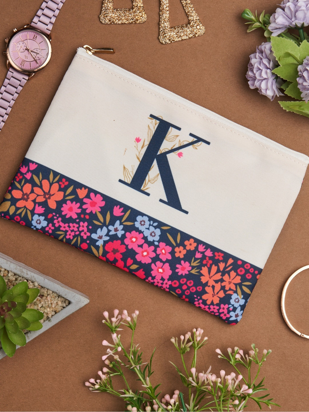 Doodle Floral Printed Water Resistant Travel Pouch
