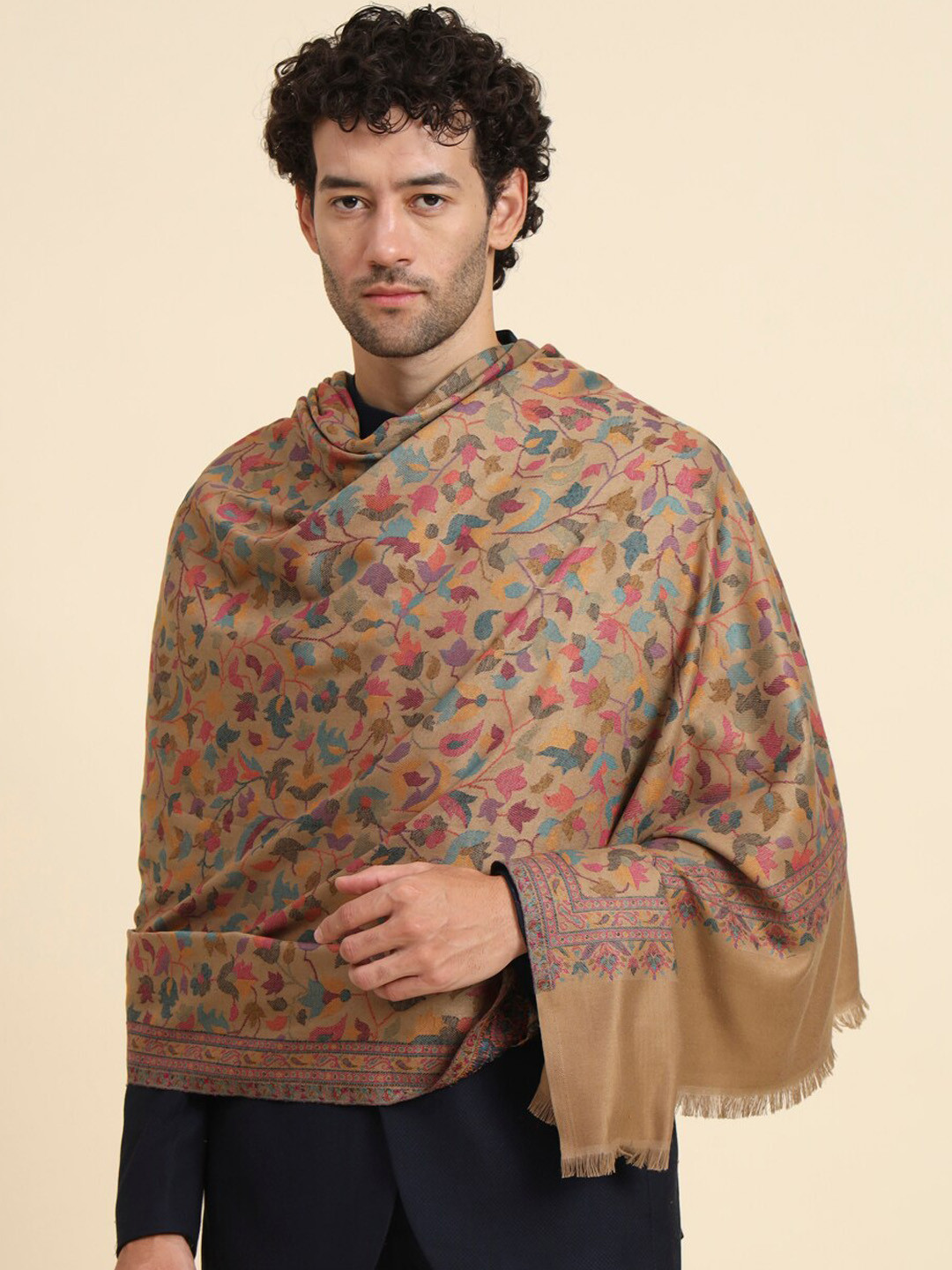 Zamour Floral Woven-Design Kashmiri Shawl