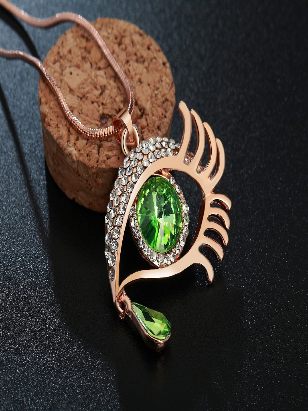 UNIVERSITY TRENDZ Gold -Plated AD Stone-Studded Evil-Eye-Shaped Pendant With Chain