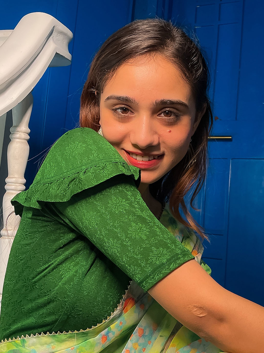 Bindigasm's Advi Woven Design Ruffle Sleeves Stretchable Saree Blouse