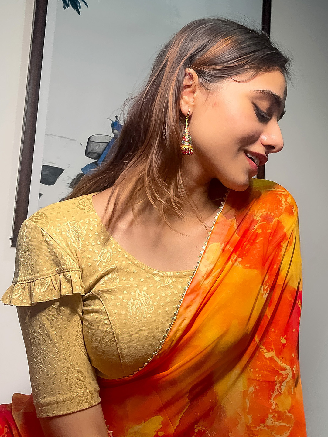 Bindigasm's Advi Ruffle Sleeves Stretchable Slip On Saree Blouse