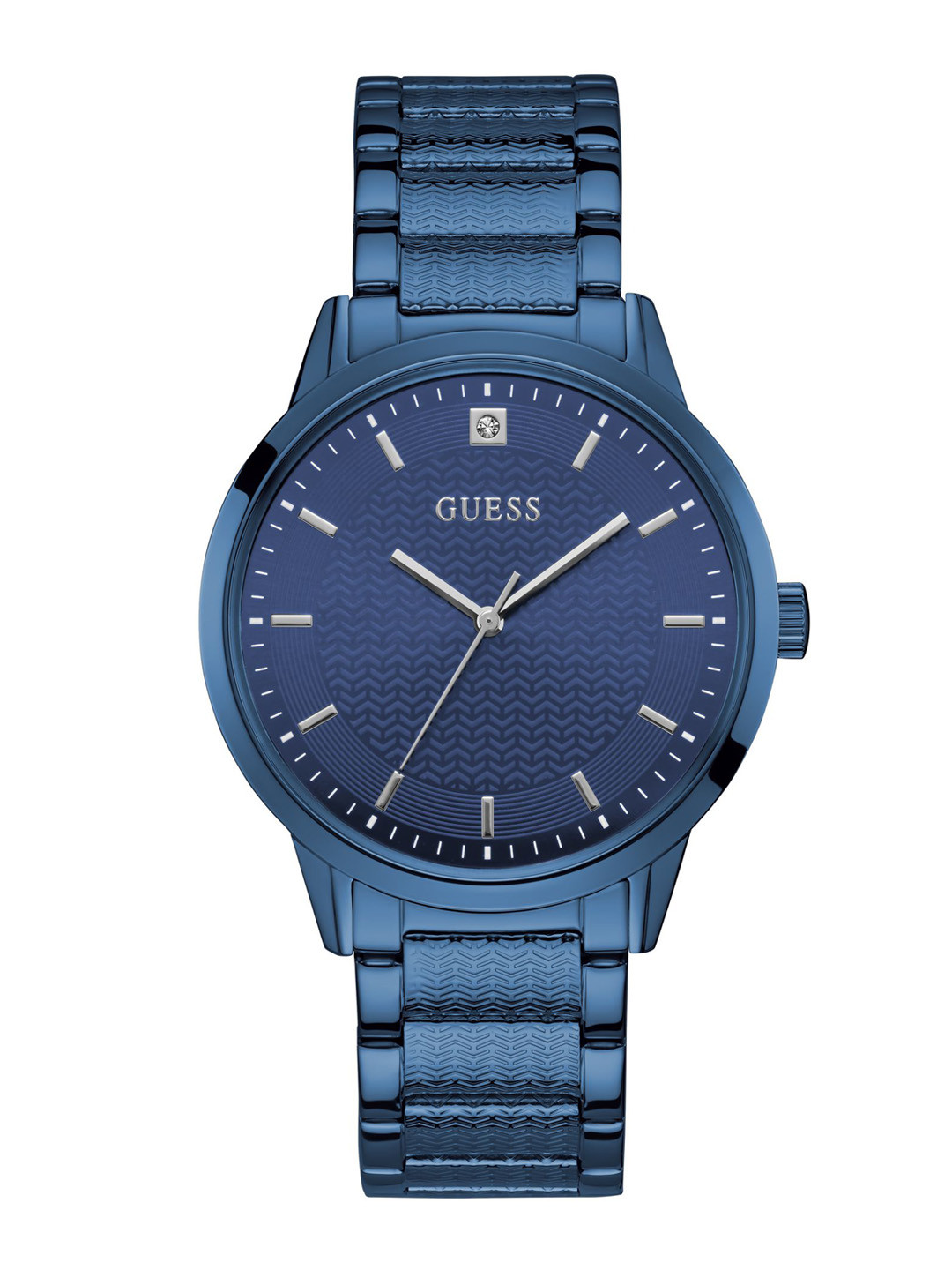 GUESS Men Textured Dial & Stainless Steel Bracelet Style Straps Analogue Watch U1362G4M