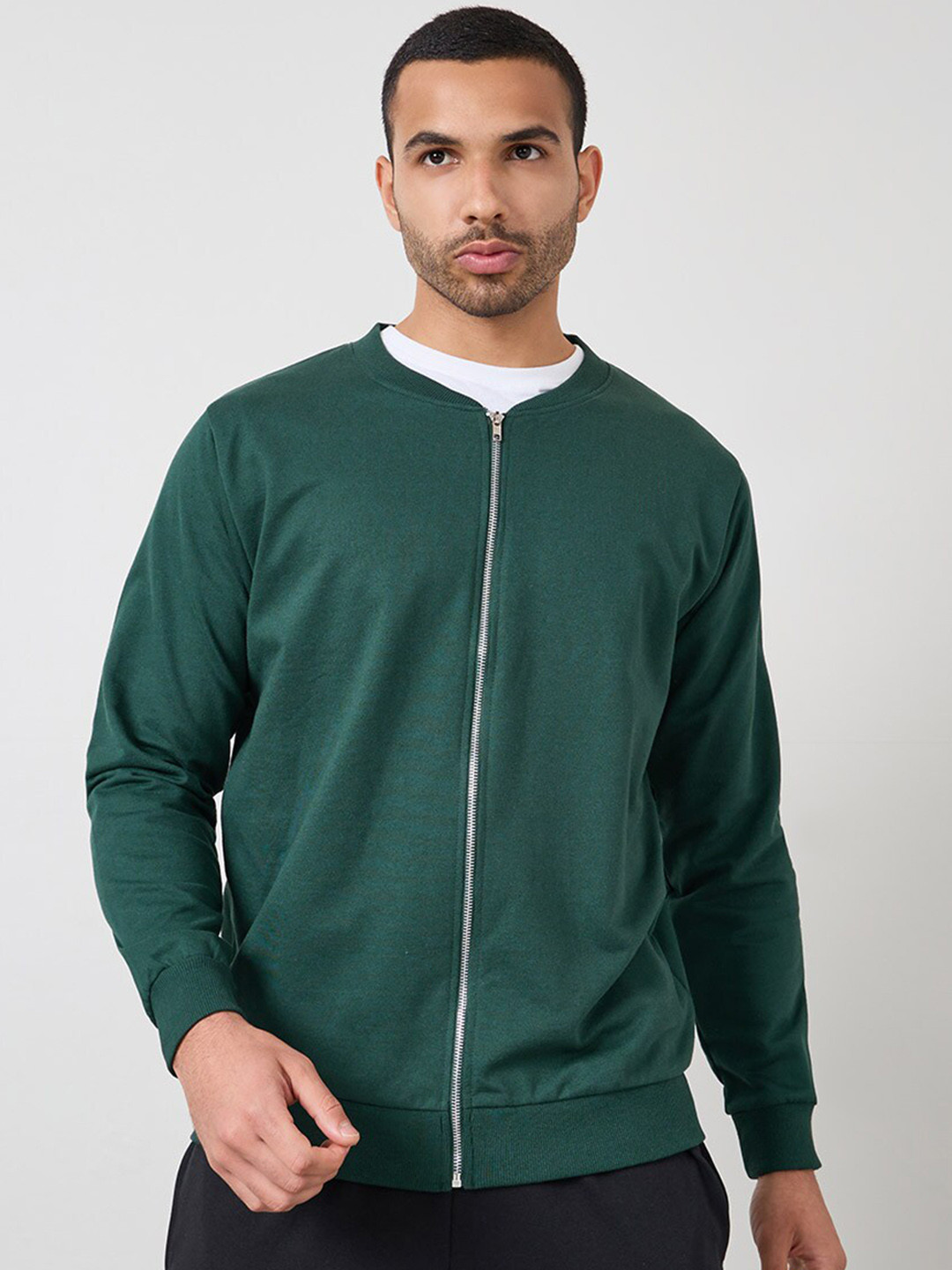 Styli Olive Green Mock Collar Bomber Jacket