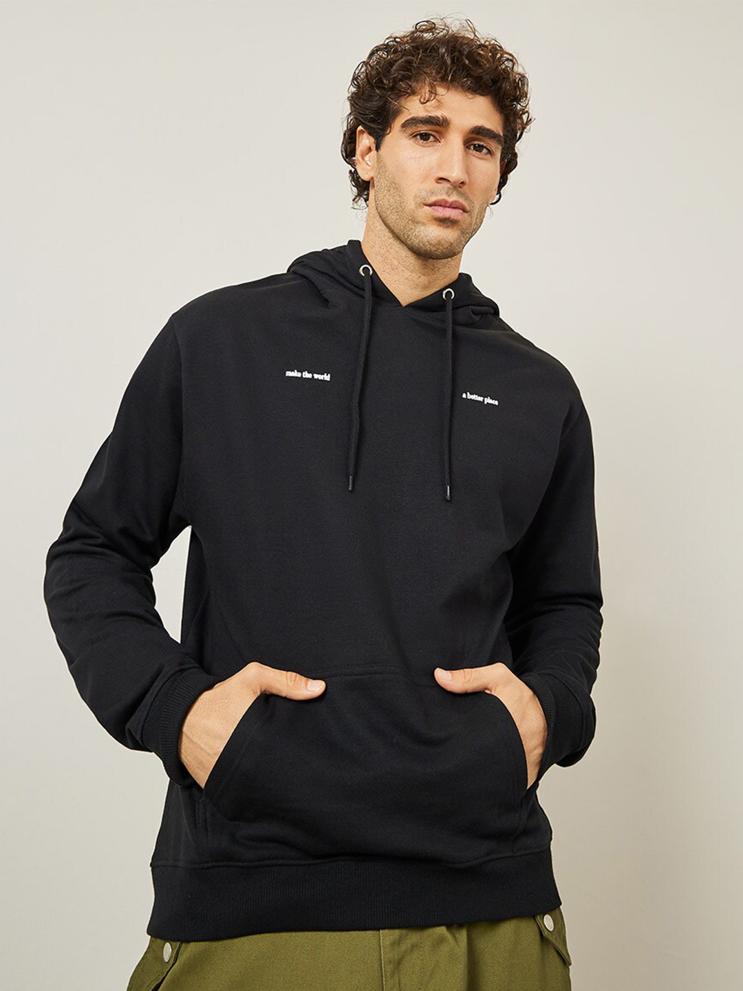 Styli Black Hooded Long Sleeves Relaxed Fit Pullover Sweatshirt