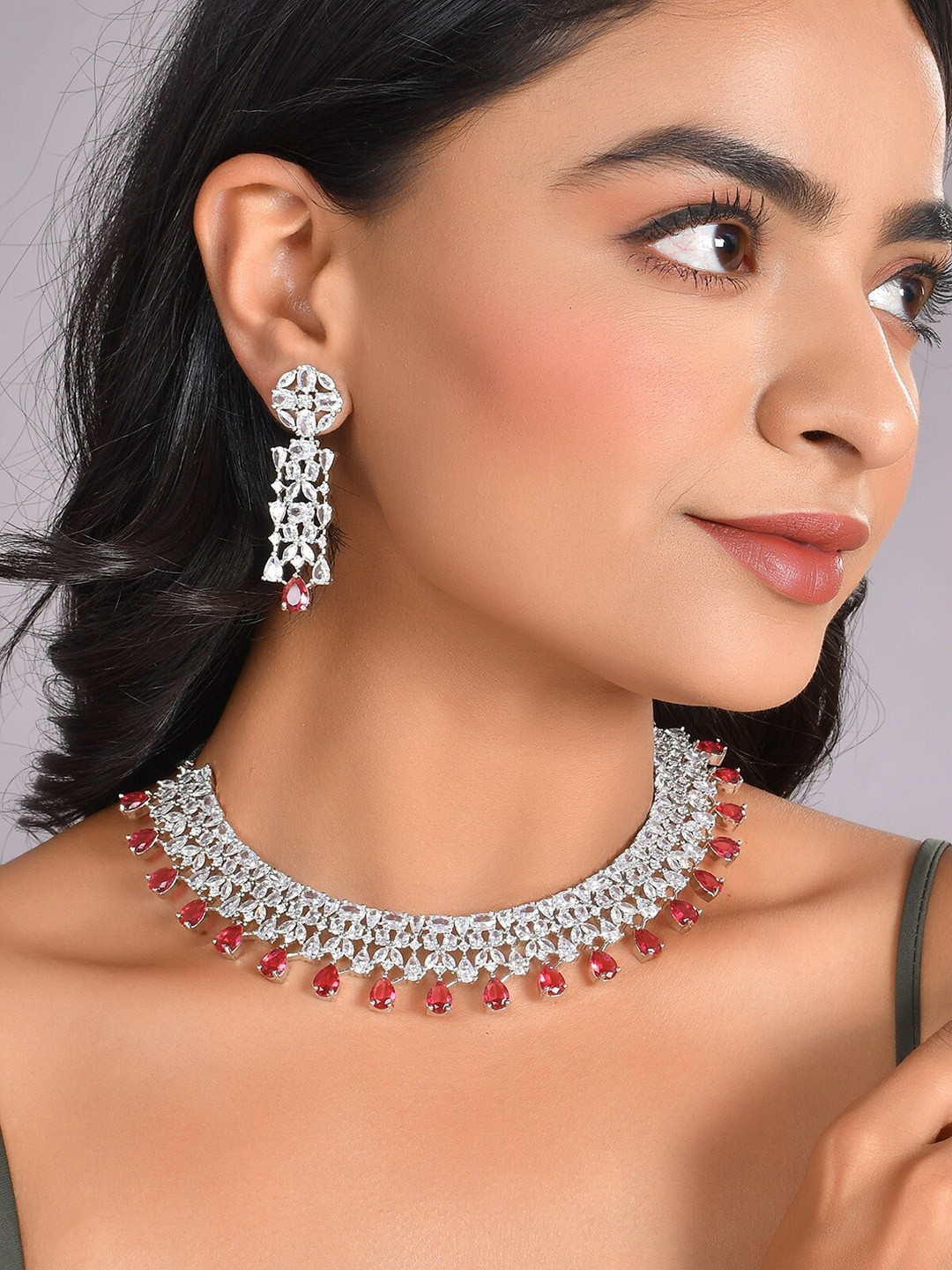 AQUASTREET Silver-Toned AD Studded Necklace Set