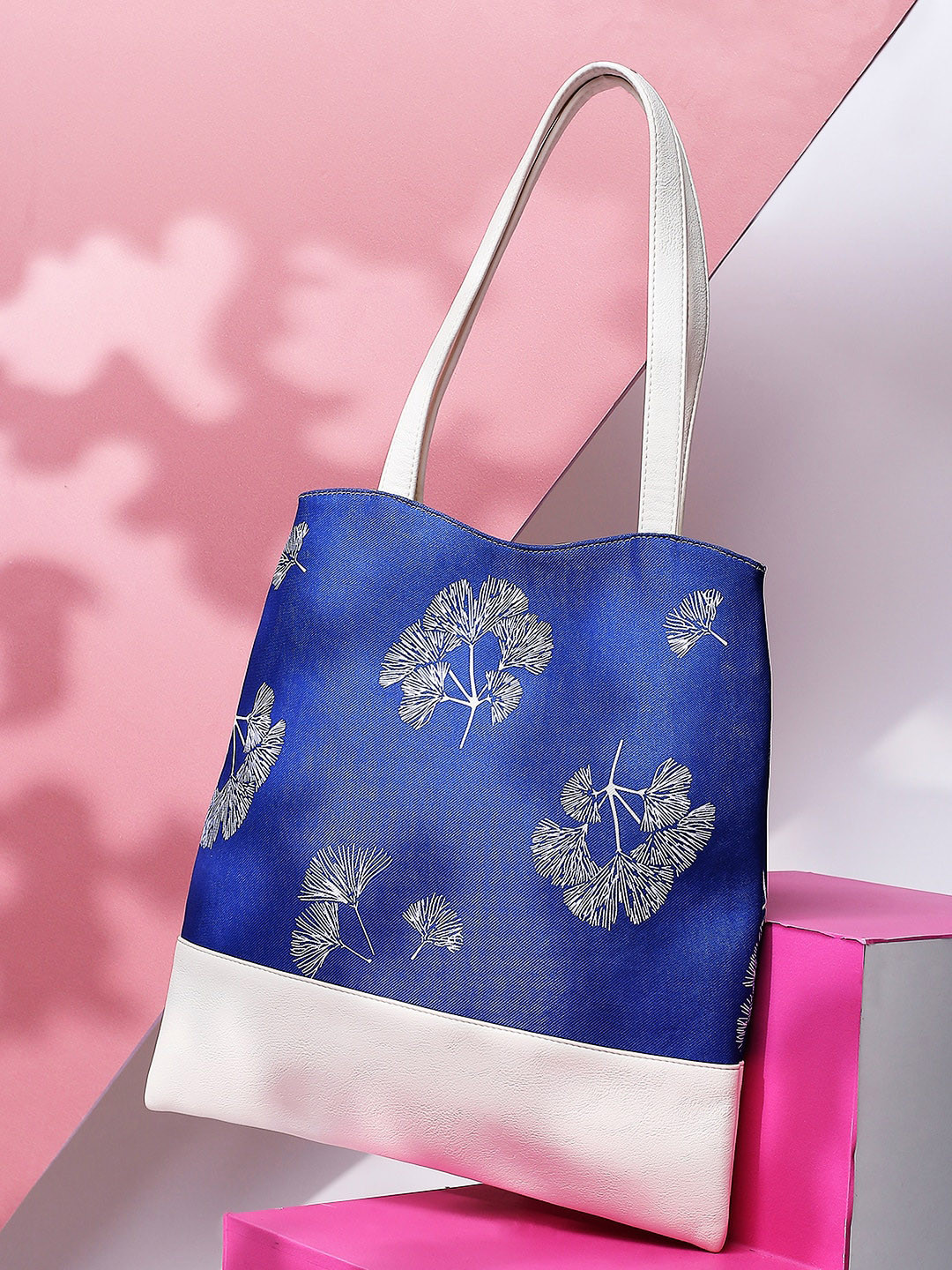 Anouk Blue Printed Oversized 12 Inch Laptop Shopper Tote Bag