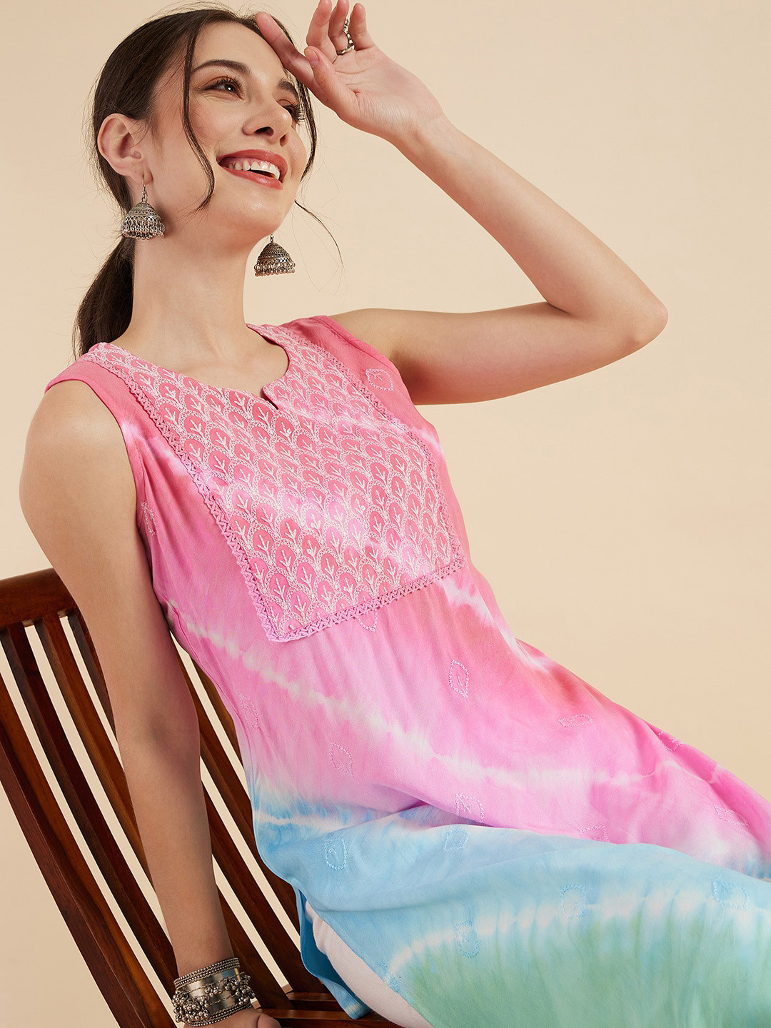 Sangria Pink Tie & Die Sequinned Straight Kurtas