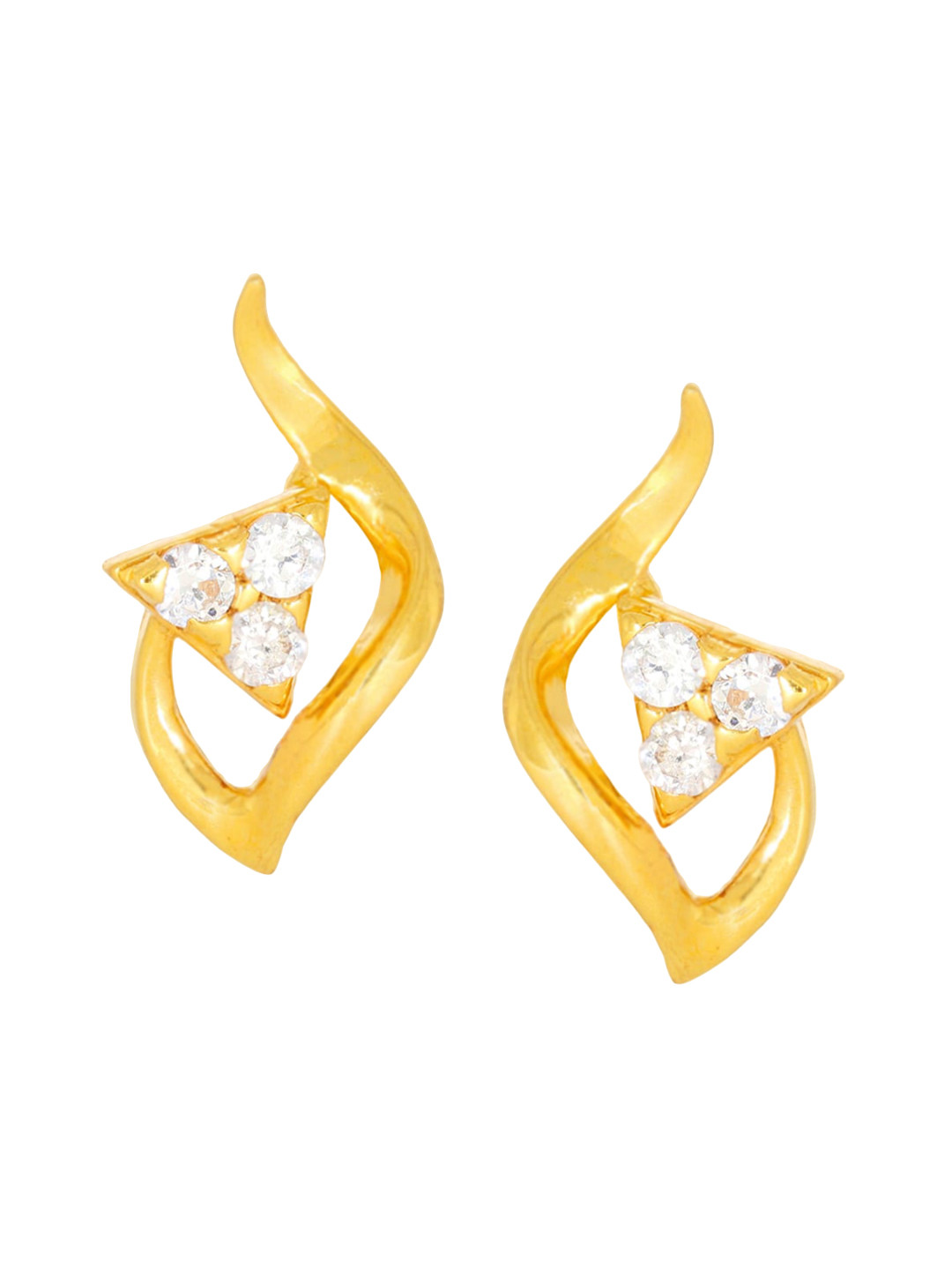 BHIMA Jewels 22K Hallmark 916 Purity Yellow Gold Triangle Three Stone Stud