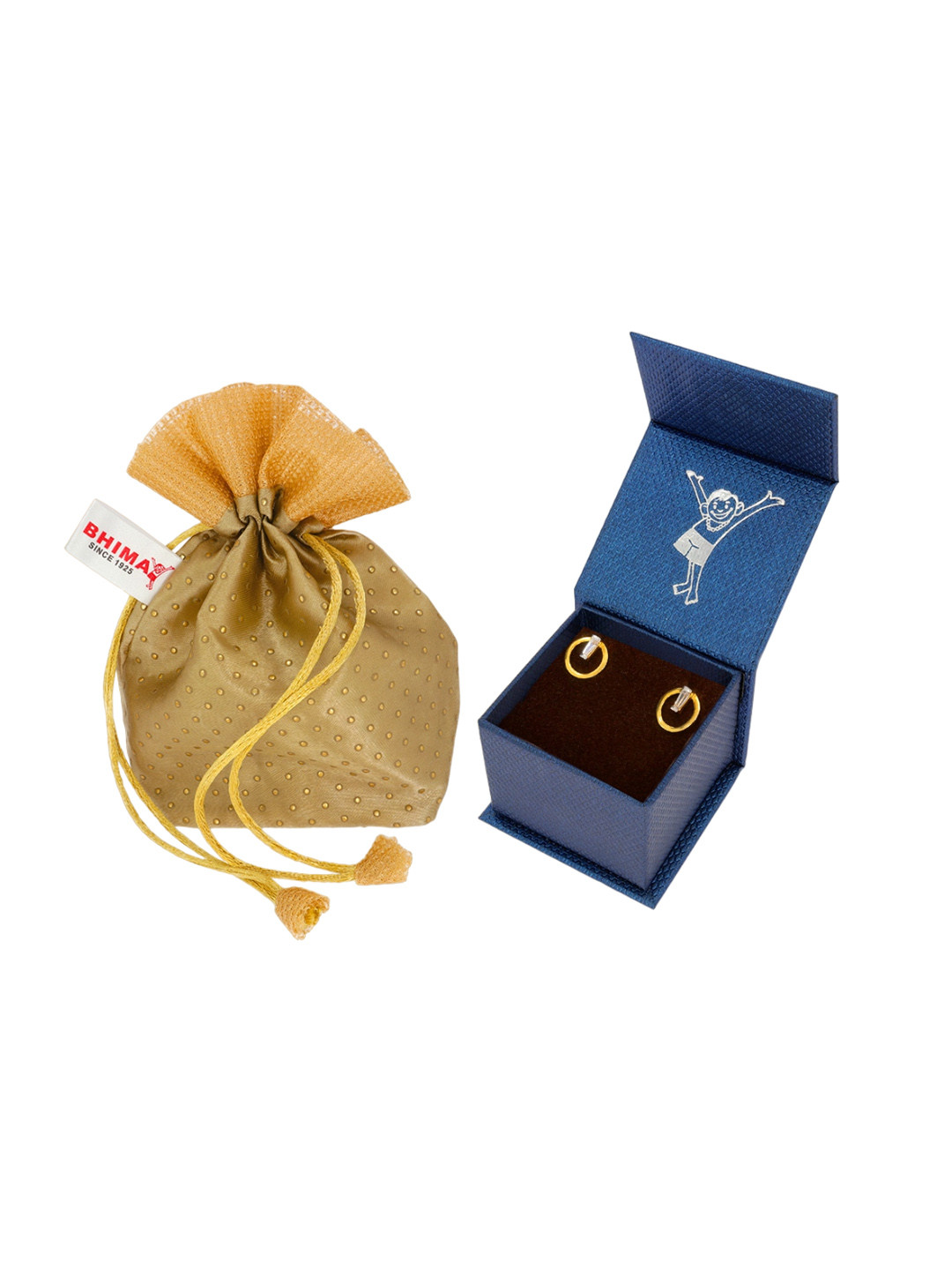 BHIMA 22K Hallmark 916 Purity Yellow Gold Square Stone Round Stud