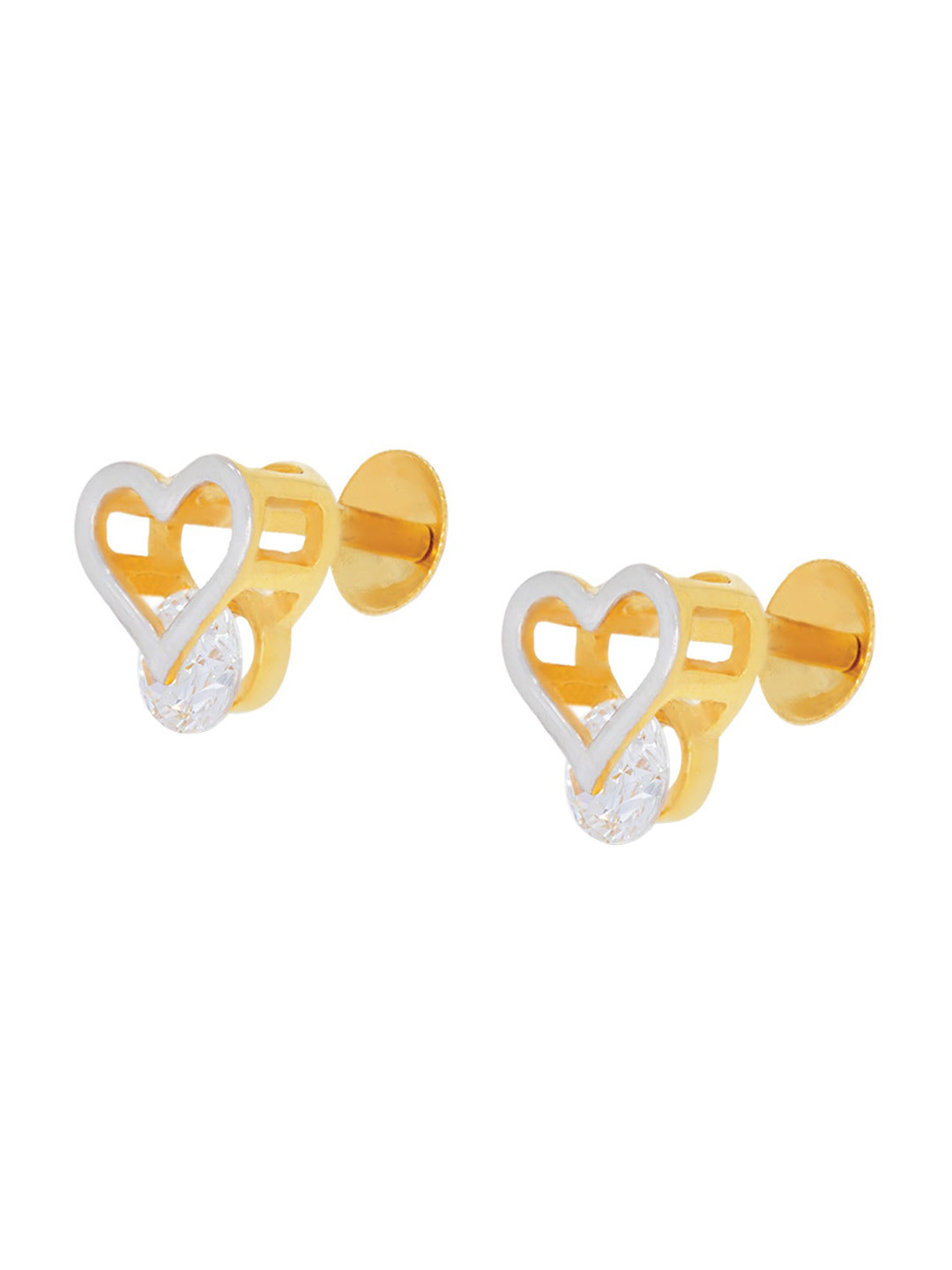 BHIMA 22K Hallmark 916 Purity Yellow Gold Heart And Stone Stud