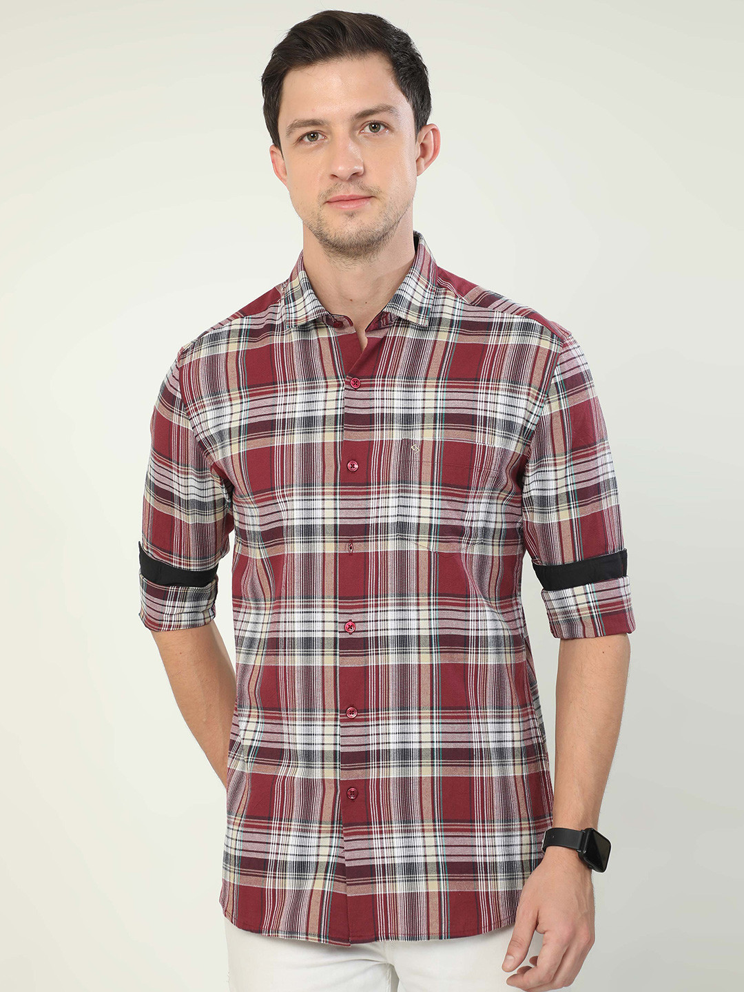 Classic Polo Tartan Checked India Slim Fit Tartan Checks Opaque Cotton Casual Shirt