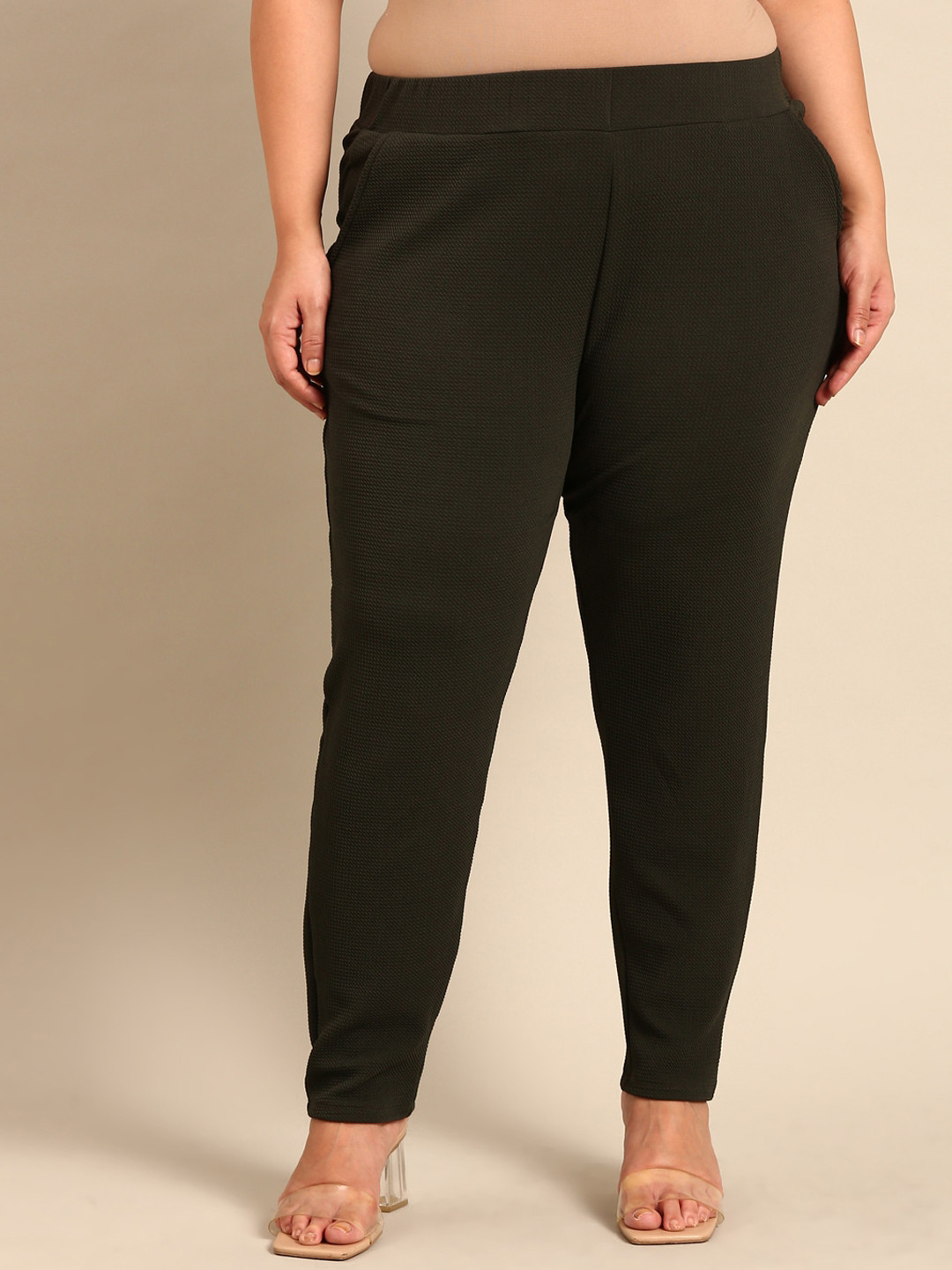 The Pink Moon Women Plus Size Relaxed Straight Leg High-Rise Regular Trousers