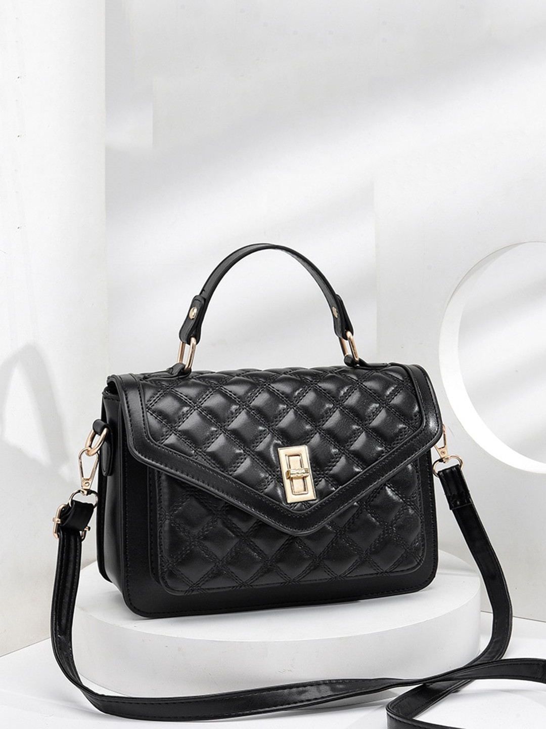 Angeline Checked Handheld Bag With Quilted