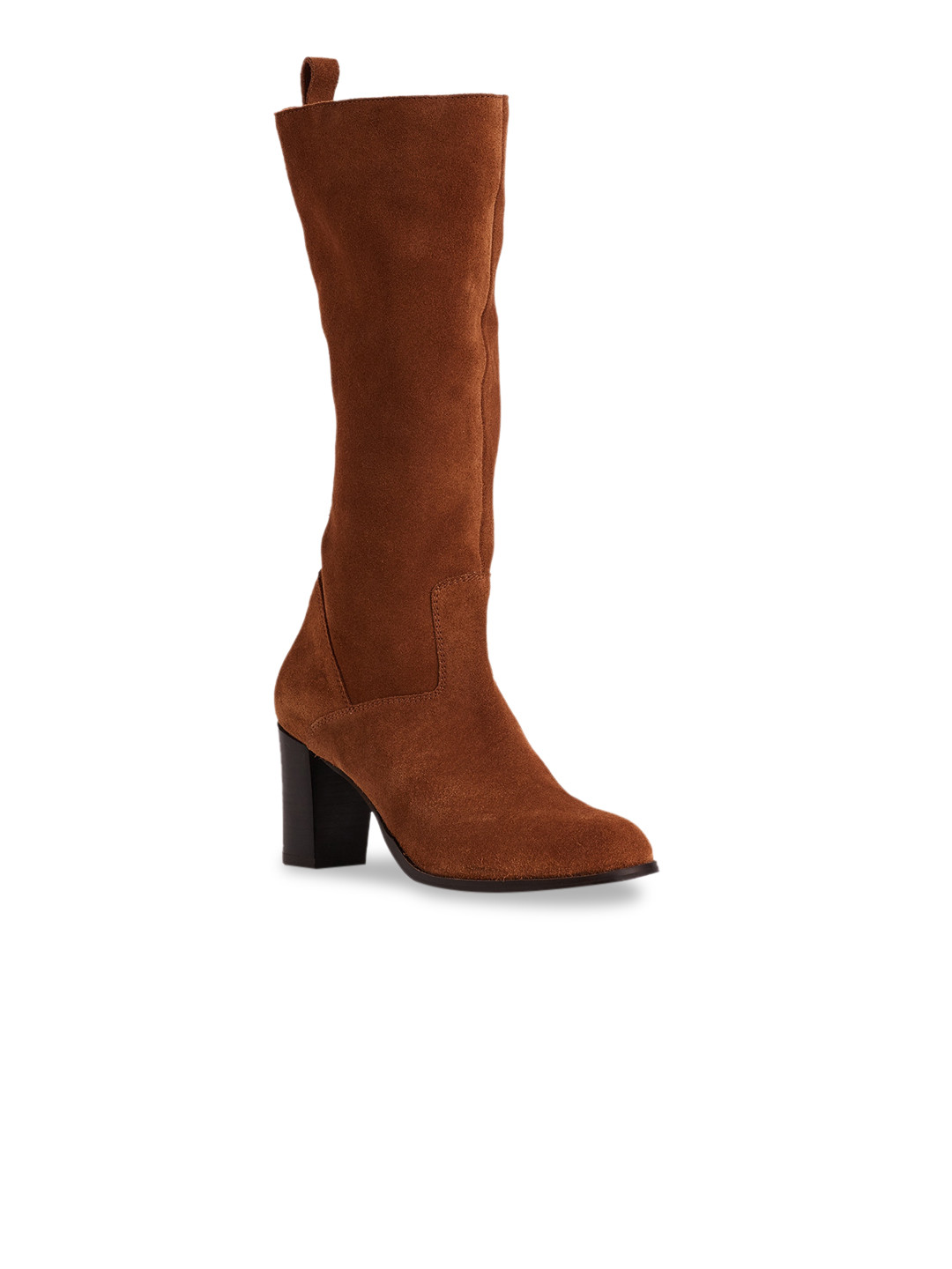 Peach Flores Women Mabel High-Top Block Heeled Leather Slouchy Boots