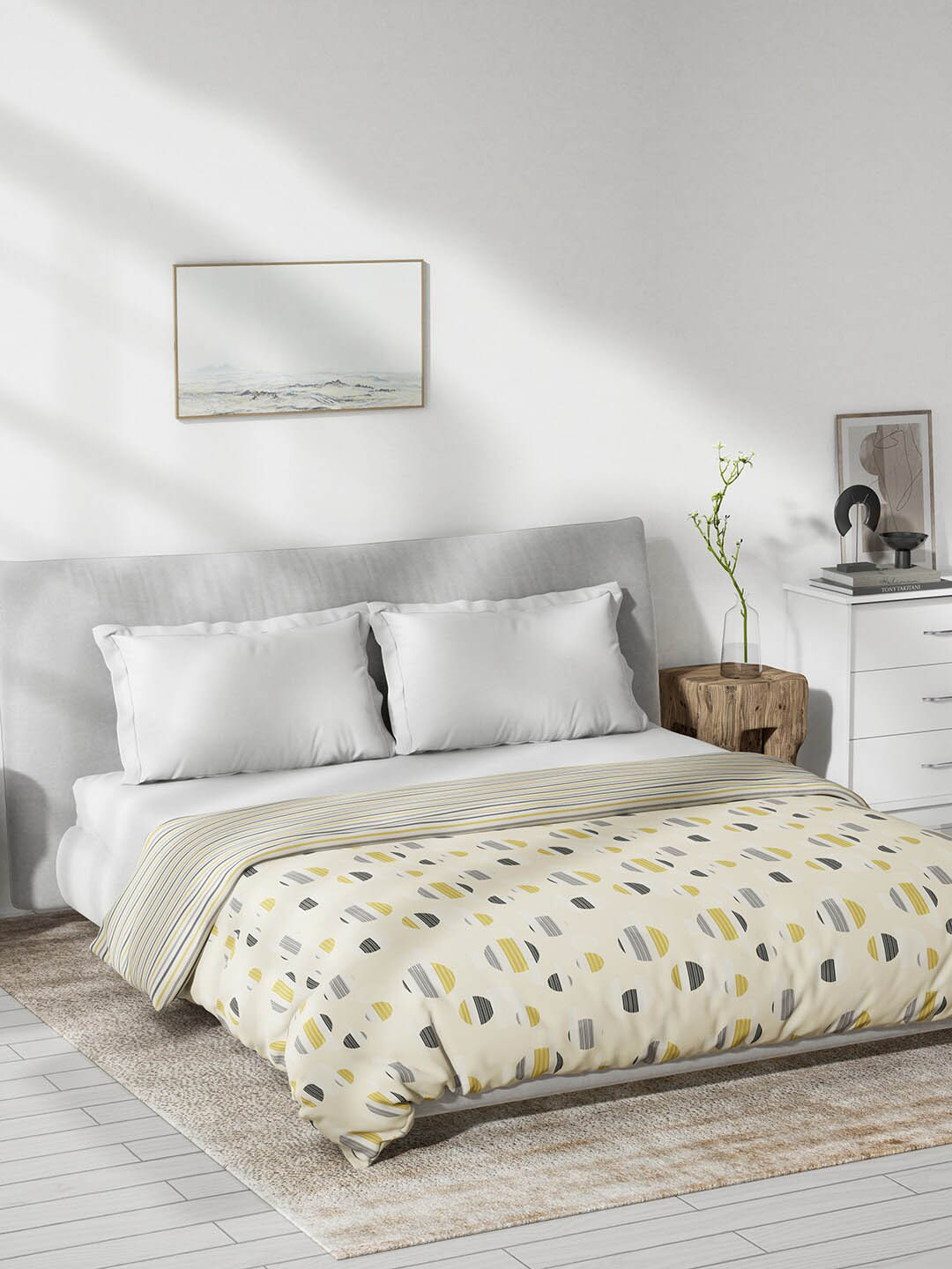 DDecor Live Beautiful Yellow Printed Cotton Mild Winter 180GSM Reversible Double Bed Dohar
