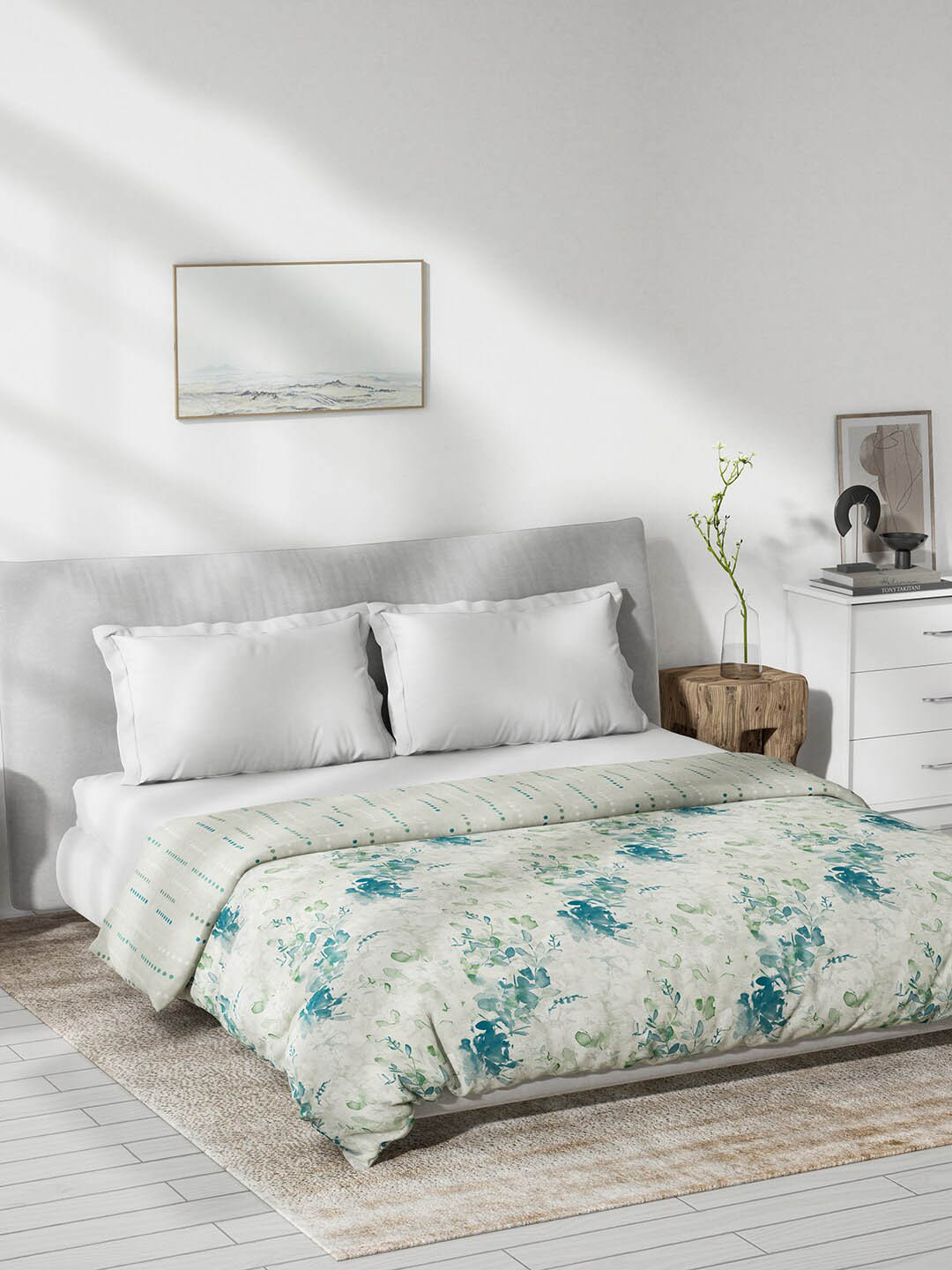 DDecor Turquoise Blue Floral Cotton Mild Winter 180 GSM Reversible Double Bed Dohar