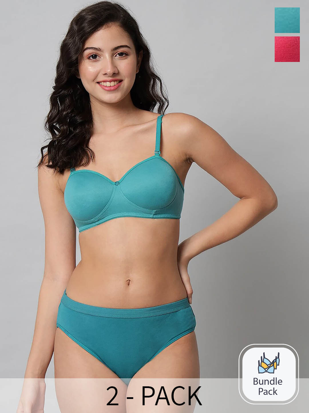 PIBU Pack Of 2 Cotton Lingerie Set PE_Demi set_Green,Red_30