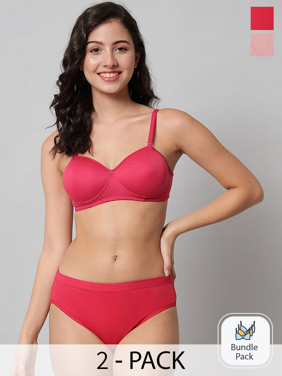 PIBU Pack Of 2 Cotton Lingerie Set PE_Demi set_Pink,Red_30