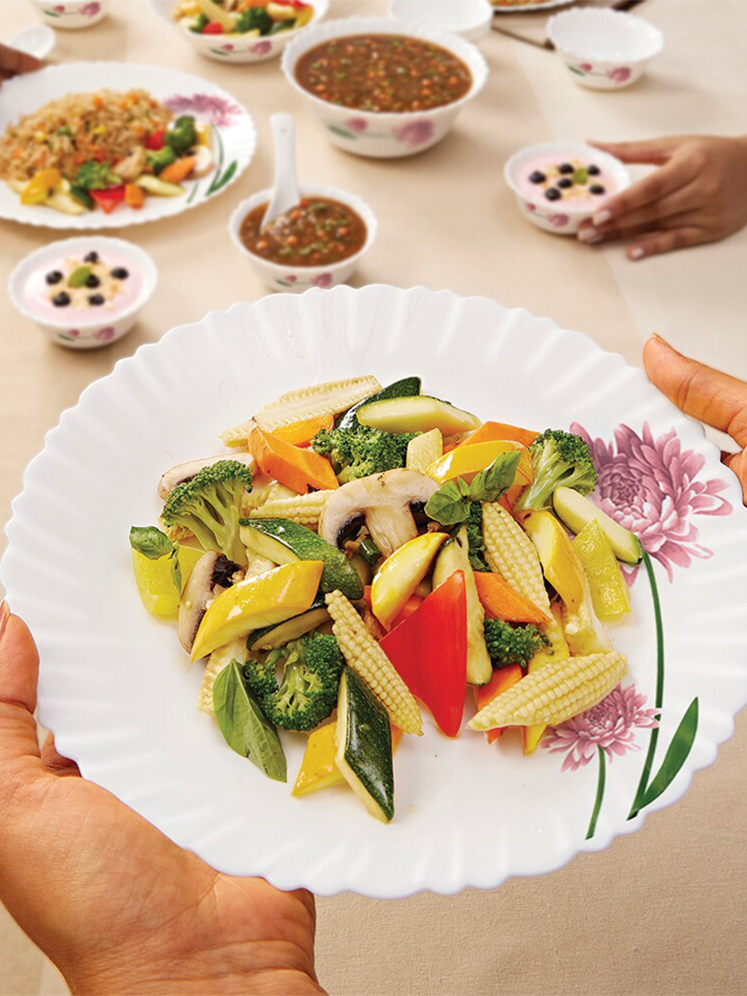 Larah by BOROSIL Fluted Nargis White Solid Opalware Dishwasher and Microwave Safe 19 Piece Dinner Set