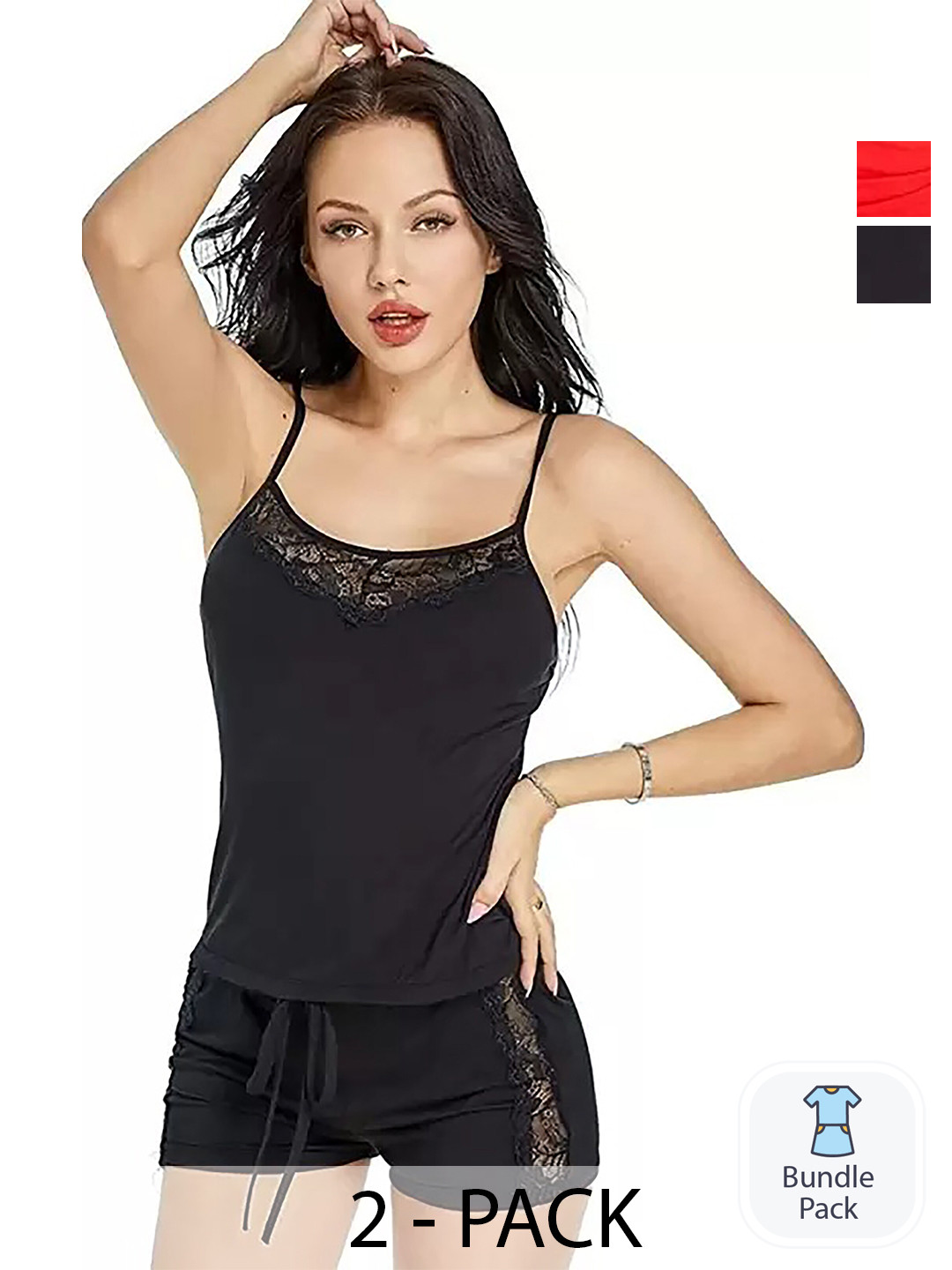 PIBU Pack Of 2 Self Design Shoulder Strap Neck with High-Low Baby Doll