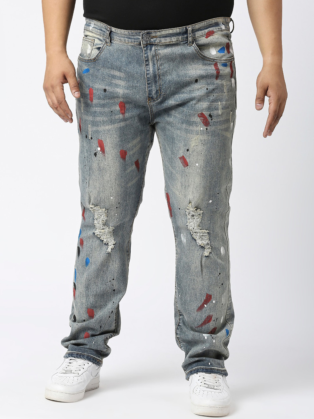 WAIMEA Plus Size Men Hollywood Skinny Fit Highly Distressed Heavy Fade Stretchable Jeans
