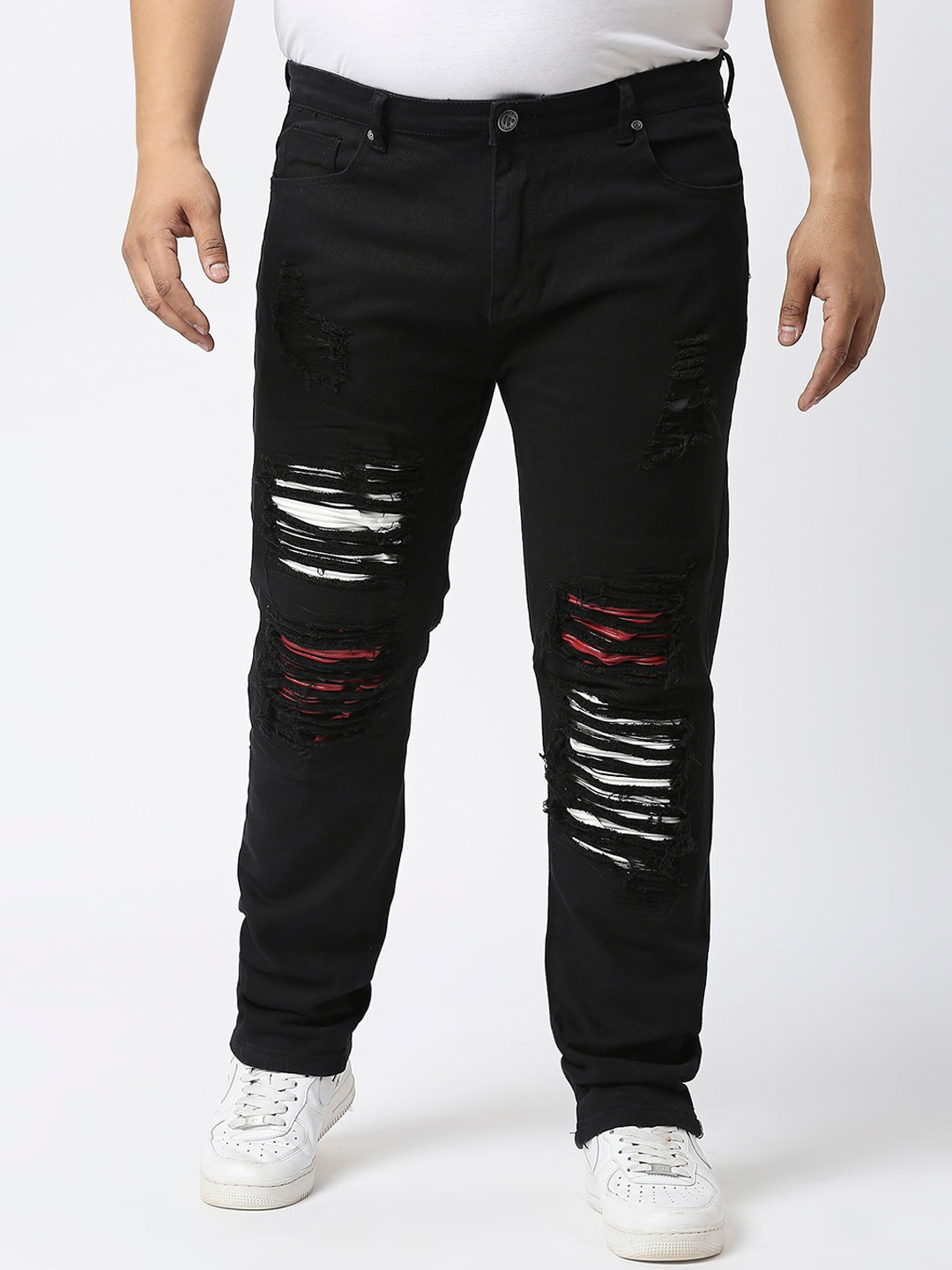 WAIMEA Plus Size Men Hollywood Black Skinny Fit Mildly Distressed Stretchable Jeans
