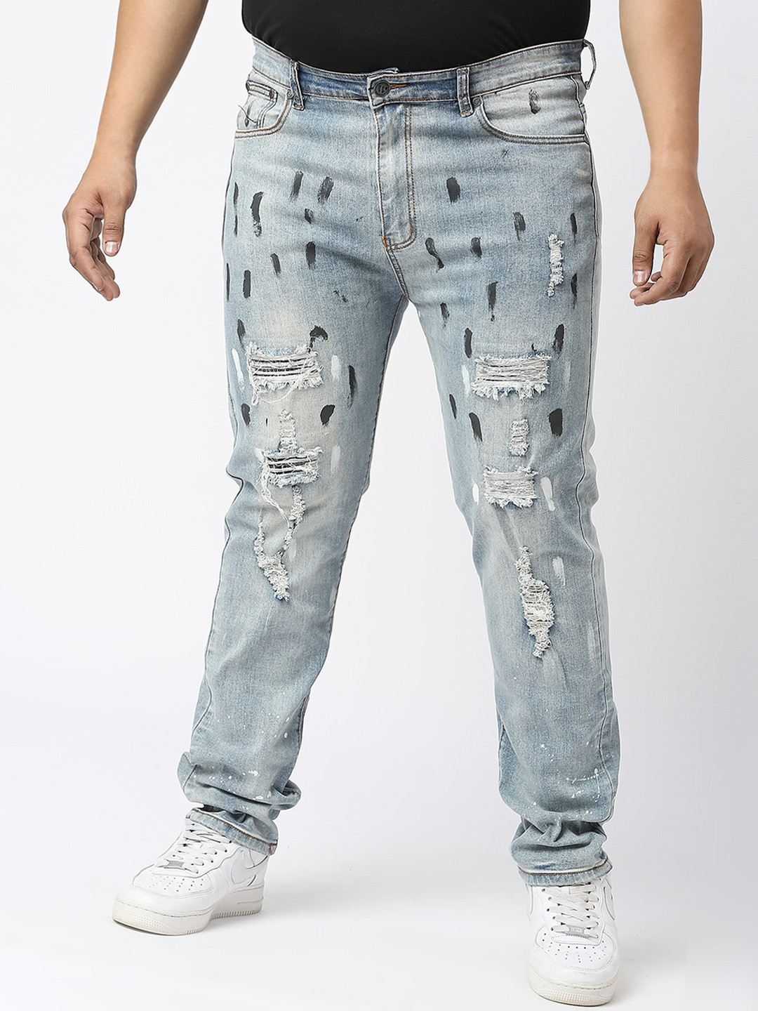 WAIMEA Plus Size Men Hollywood Skinny Fit Highly Distressed Heavy Fade Stretchable Jeans