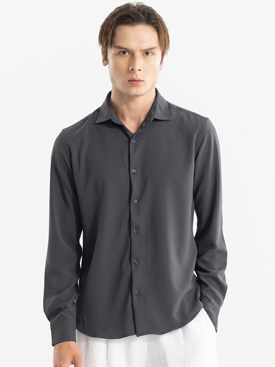 Snitch Grey Classic Slim Fit Opaque Casual Shirt