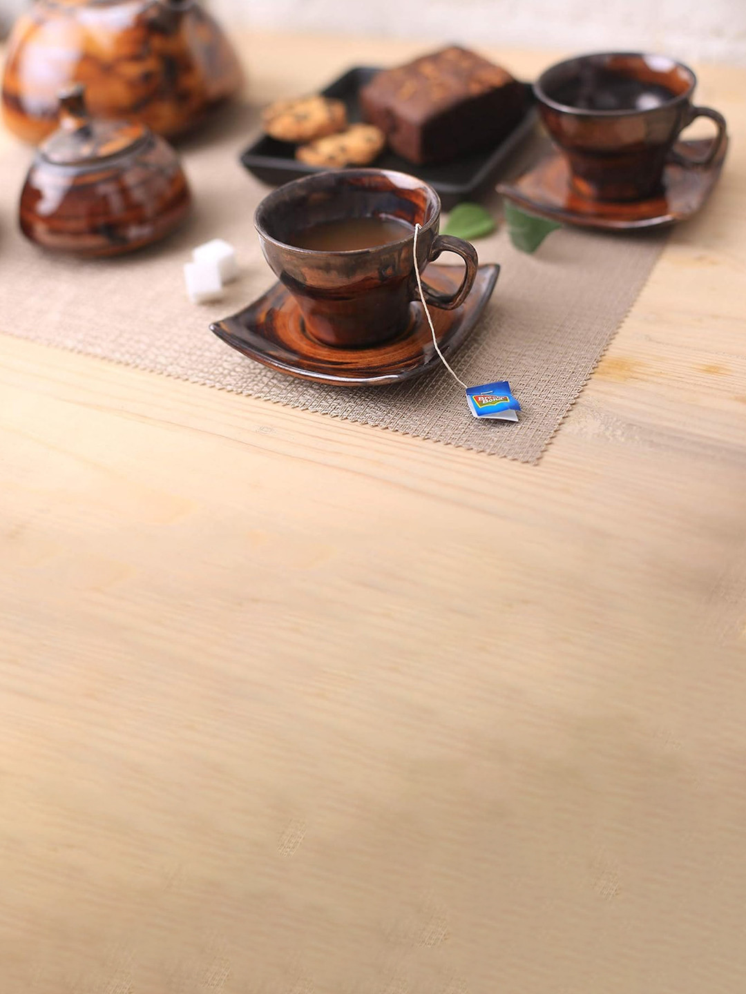 caffeine Brown 15 Pieces Timberland Printed Ceramic Glossy Tea Sets