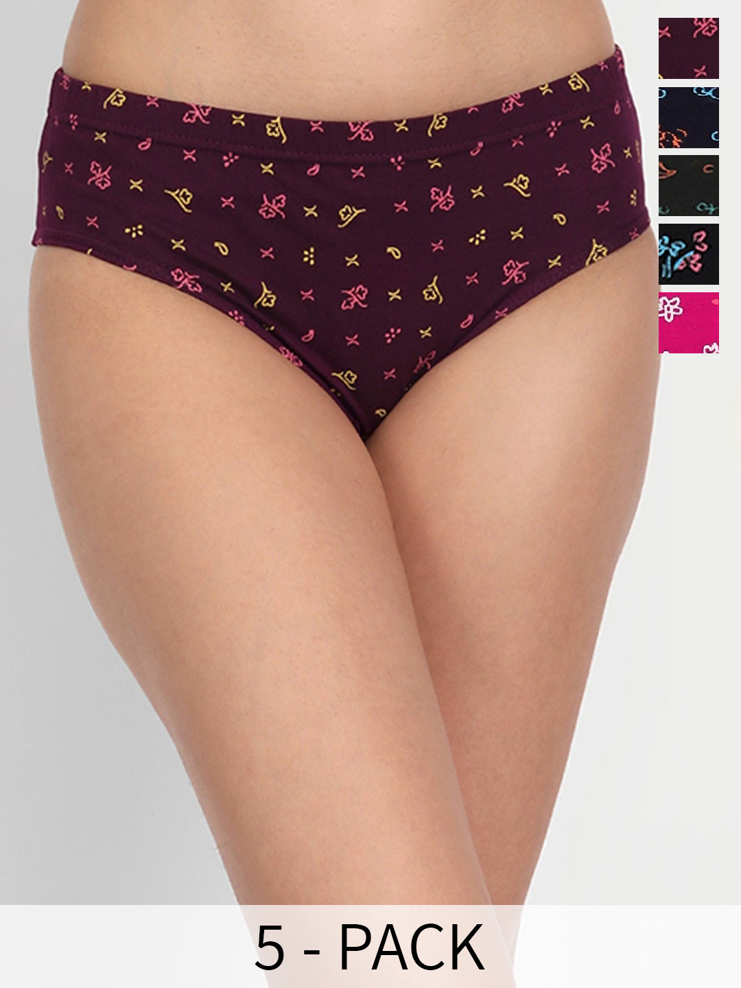 T.T. Pearl Pure Cotton Pack Of 5 Assorted Floral Printed Anti Microbial Basic Briefs