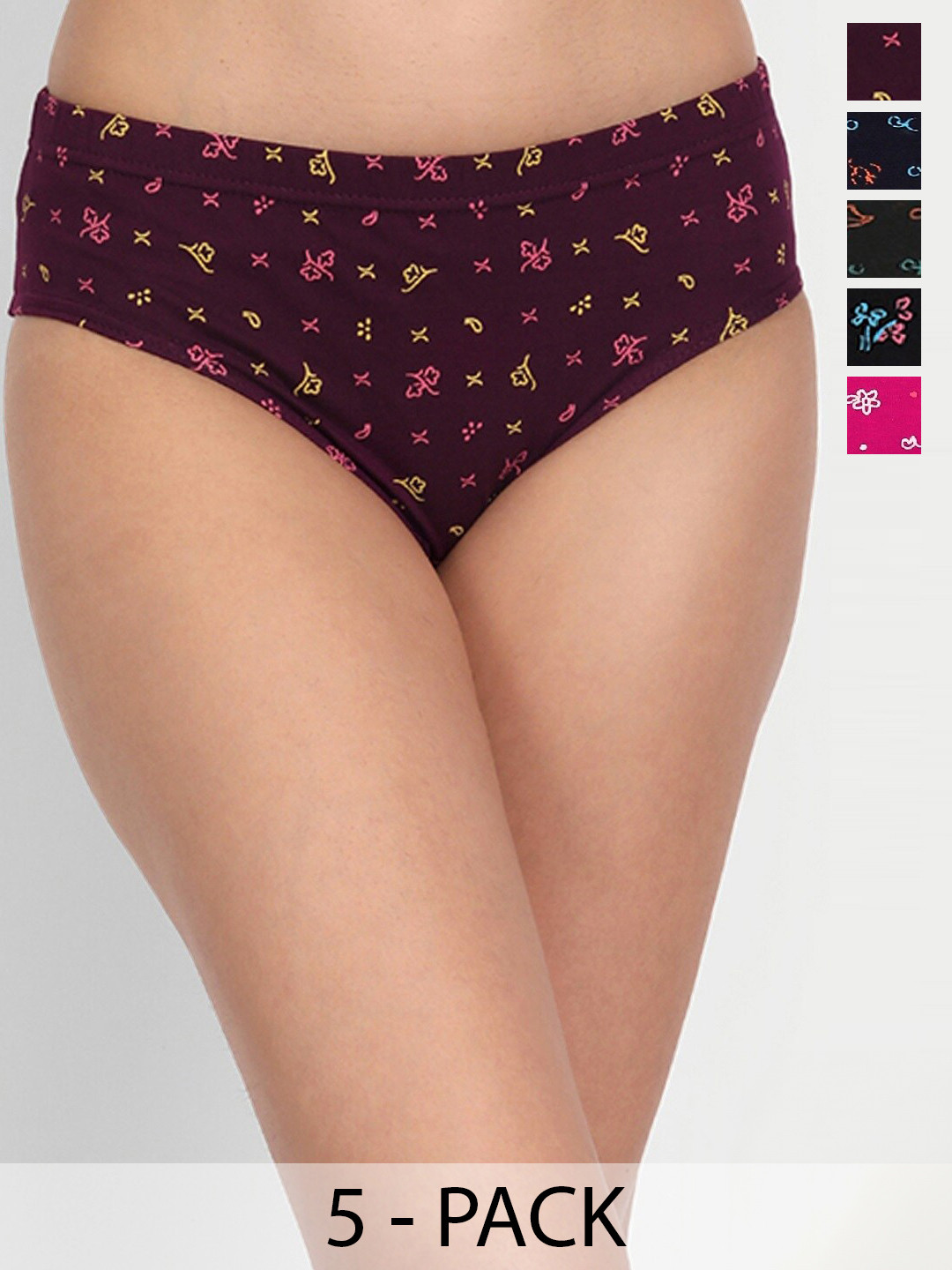 T.T. Pearl Pure Cotton Pack Of 5 Assorted Floral Printed Anti Microbial Briefs