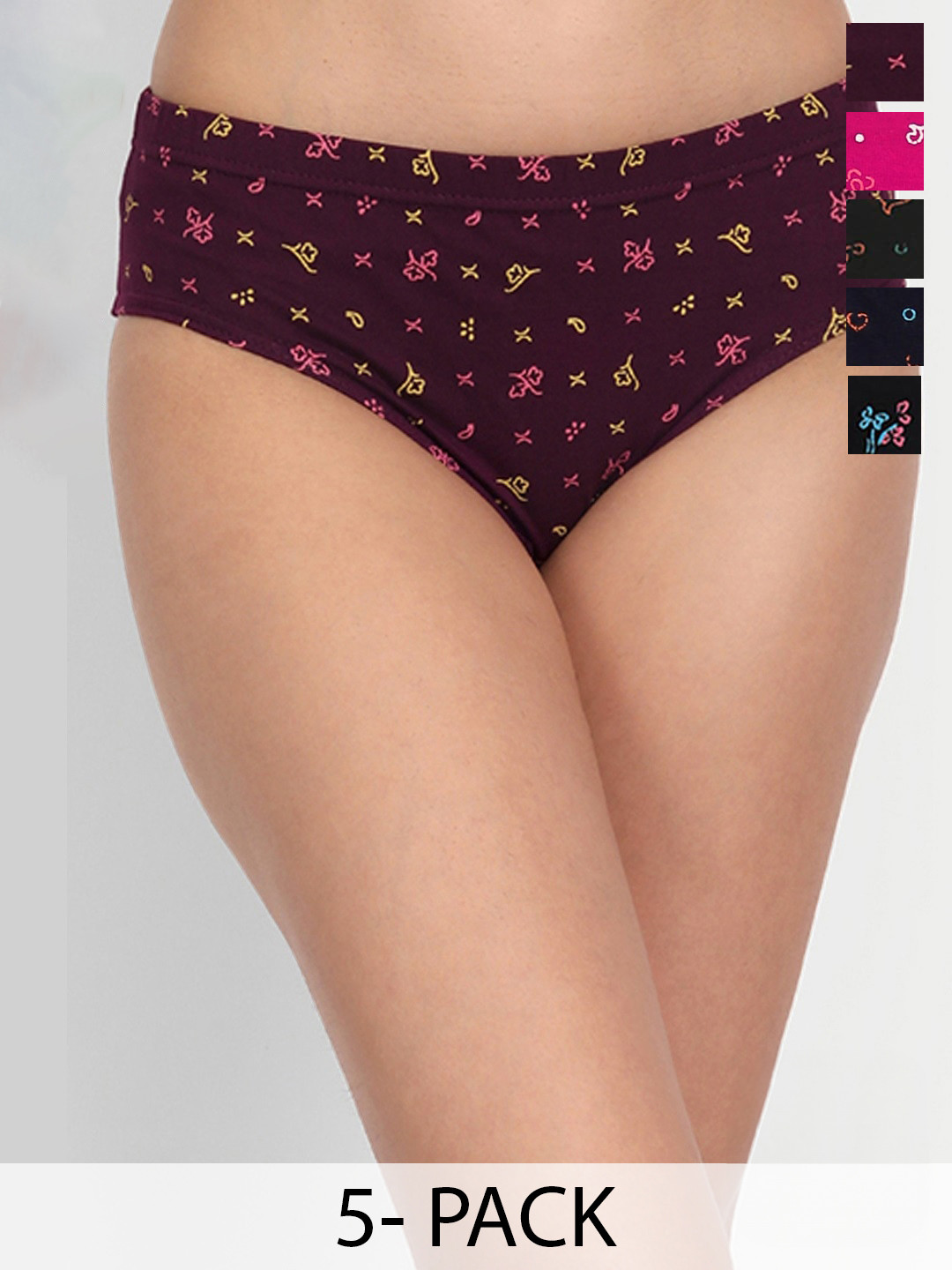 T.T. Women Pack Of 5 Pure Cotton Pearl Anti Microbial Briefs P_PRNT_PANTY_PO5_SET2_75