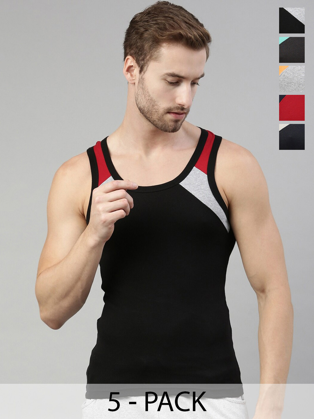 DIXCY SCOTT Pack Of 5 Cotton Round Neck Sleeveless Innerwear Vests Bold Gym 999_5