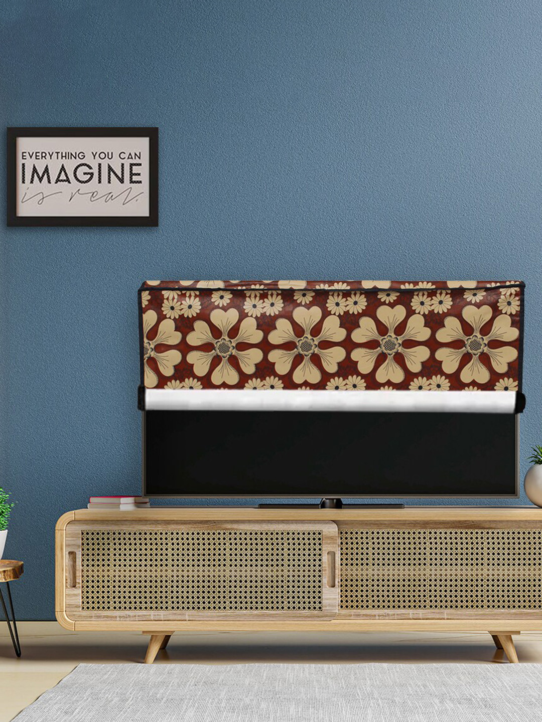 DREAM CARE Red & Beige Transparent & Printed Flap 65 Inch Waterproof LED TV Protector