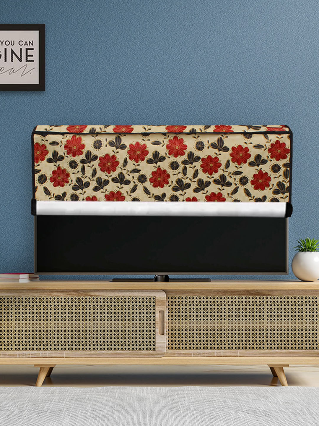 DREAM CARE Cream-Colored & Red Printed PVC Waterproof LED TV Cover - 43 Inch
