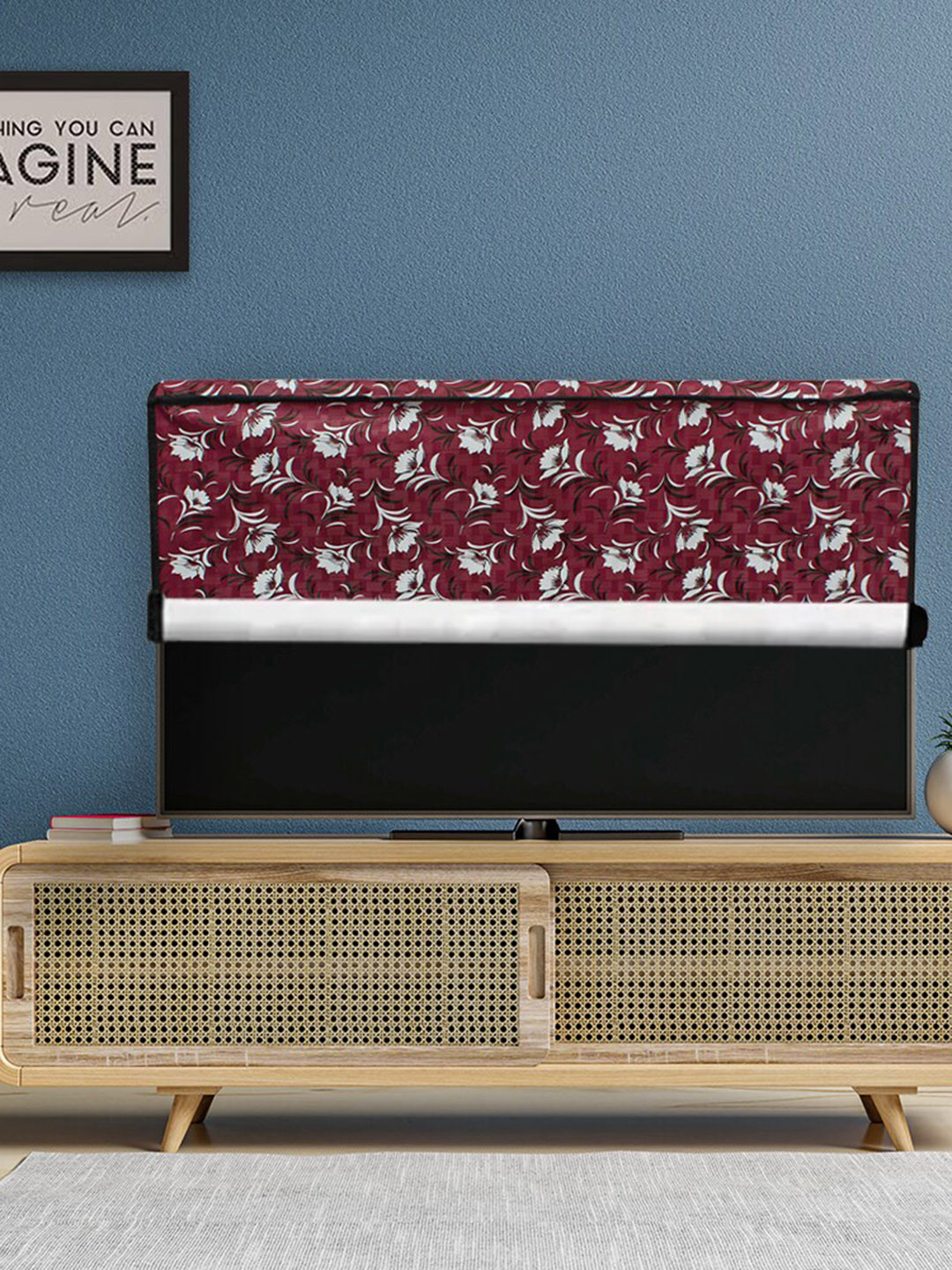 DREAM CARE Maroon & White Transparent & Printed Waterproof  LED TV Protector  - 49 Inch