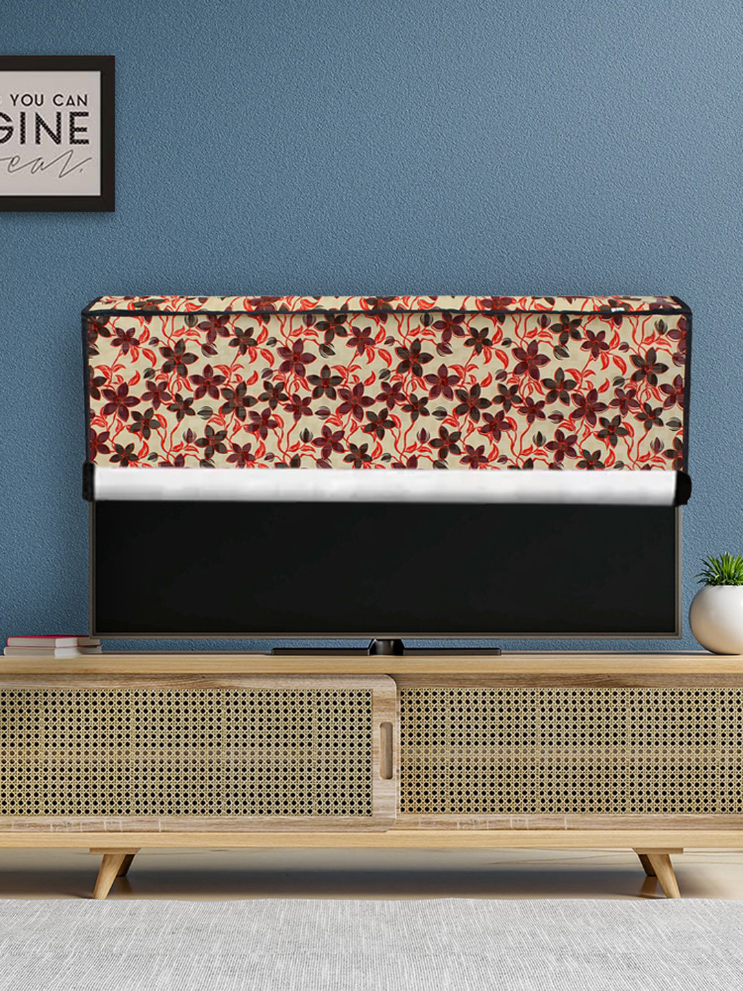 DREAM CARE Cream-Coloured & Brown Printed Waterproof Flap TV Protector- 24 Inch