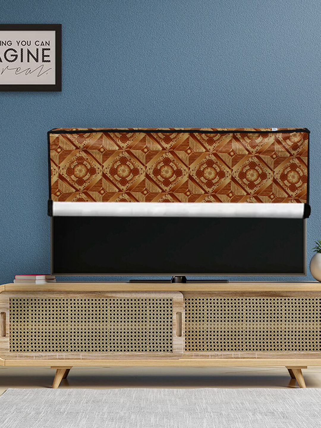 DREAM CARE Brown & Yellow Transparent & Printed Flap 65 Inch Waterproof LED TV Protector