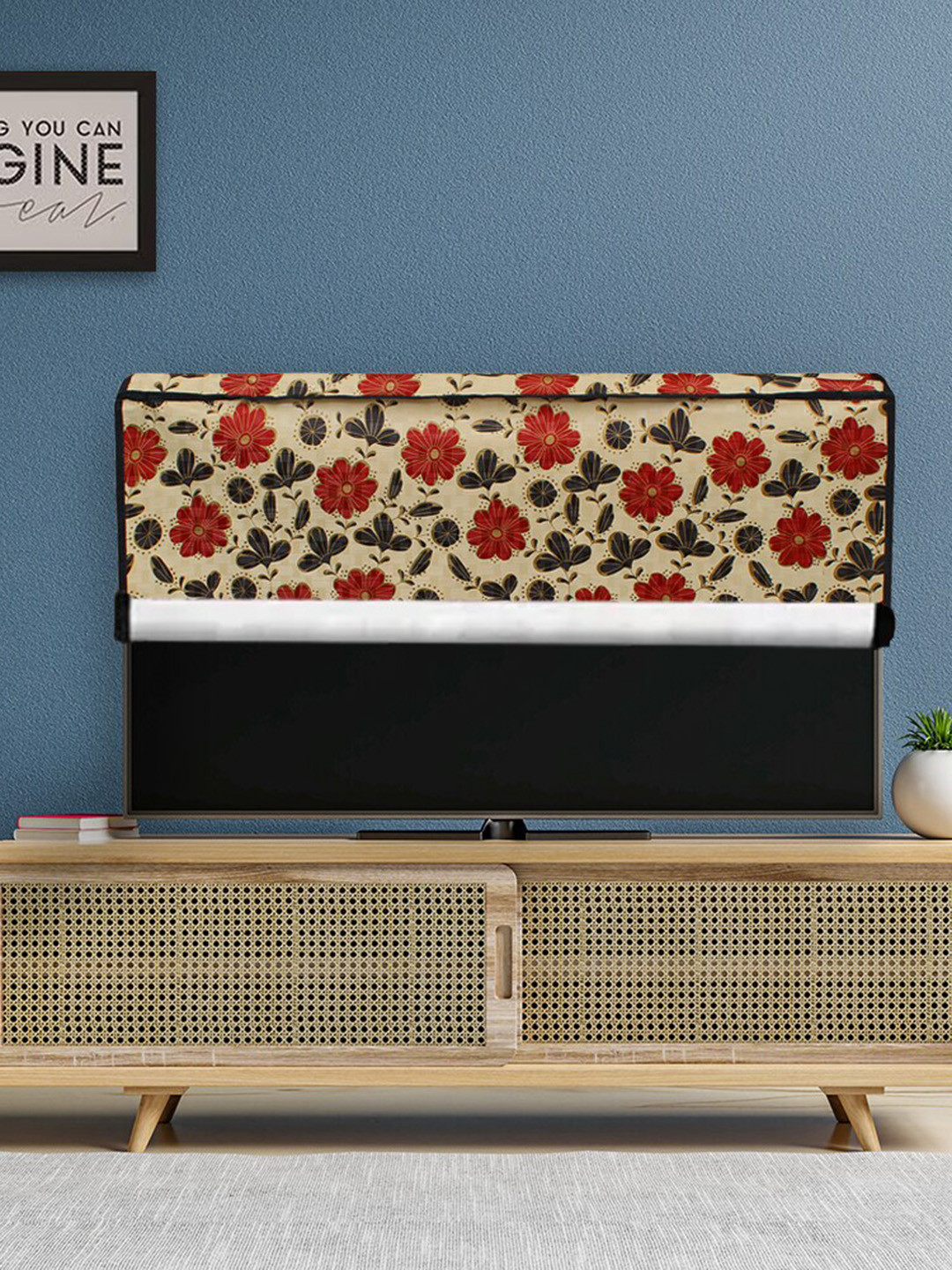 DREAM CARE Cream & Red Transparent & Printed Flap 32 Inch Waterproof LED TV Protector