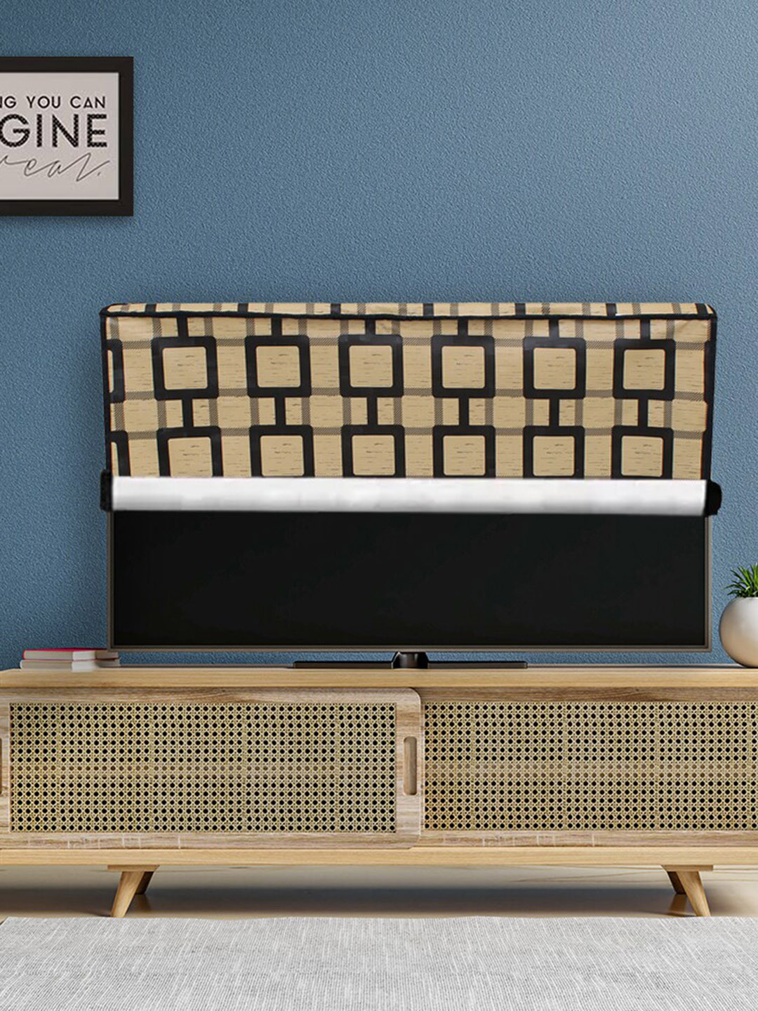 DREAM CARE Beige & Black Printed PVC Waterproof Flap TV Protector 55 Inch