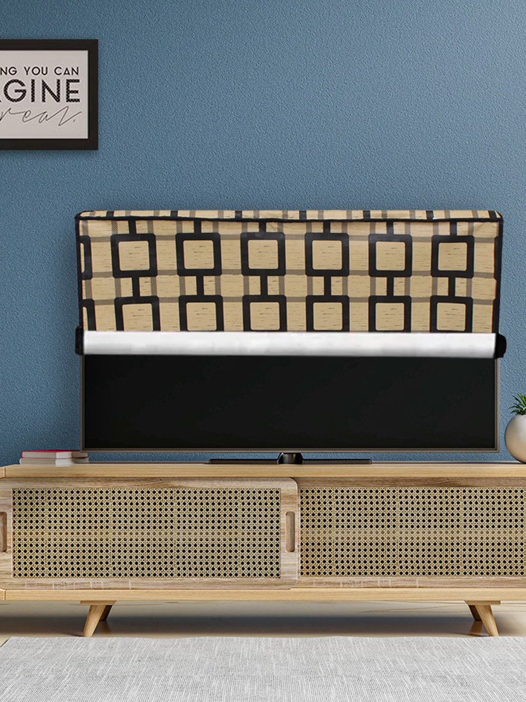 DREAM CARE Ceam-Colored & Black  Printed PVC Waterproof LED TV Cover  - 65 Inch