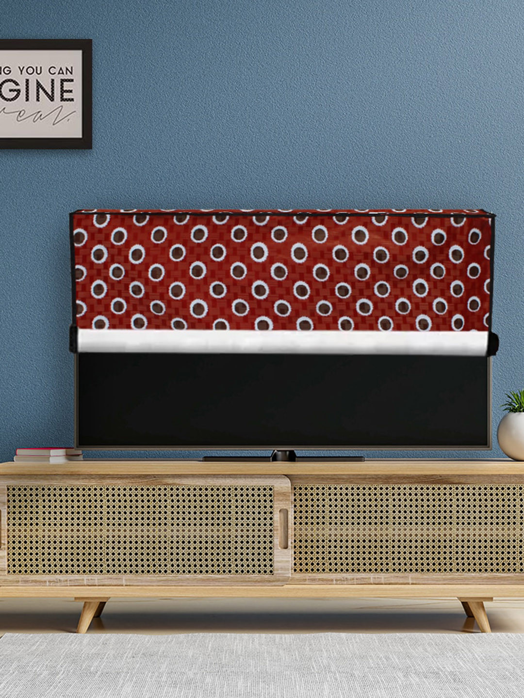 DREAM CARE Maroon Printed PVC Waterproof Flap TV Protector 49 Inch