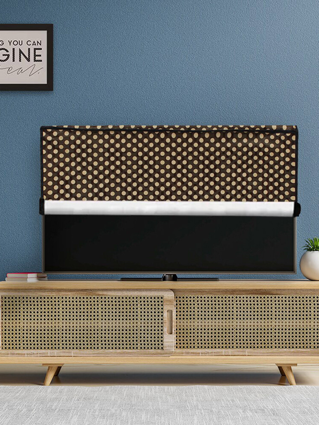 DREAM CARE Brown & Yellow Polka Dot Printed PVC Waterproof Flap LED TV Cover  - 65 Inch