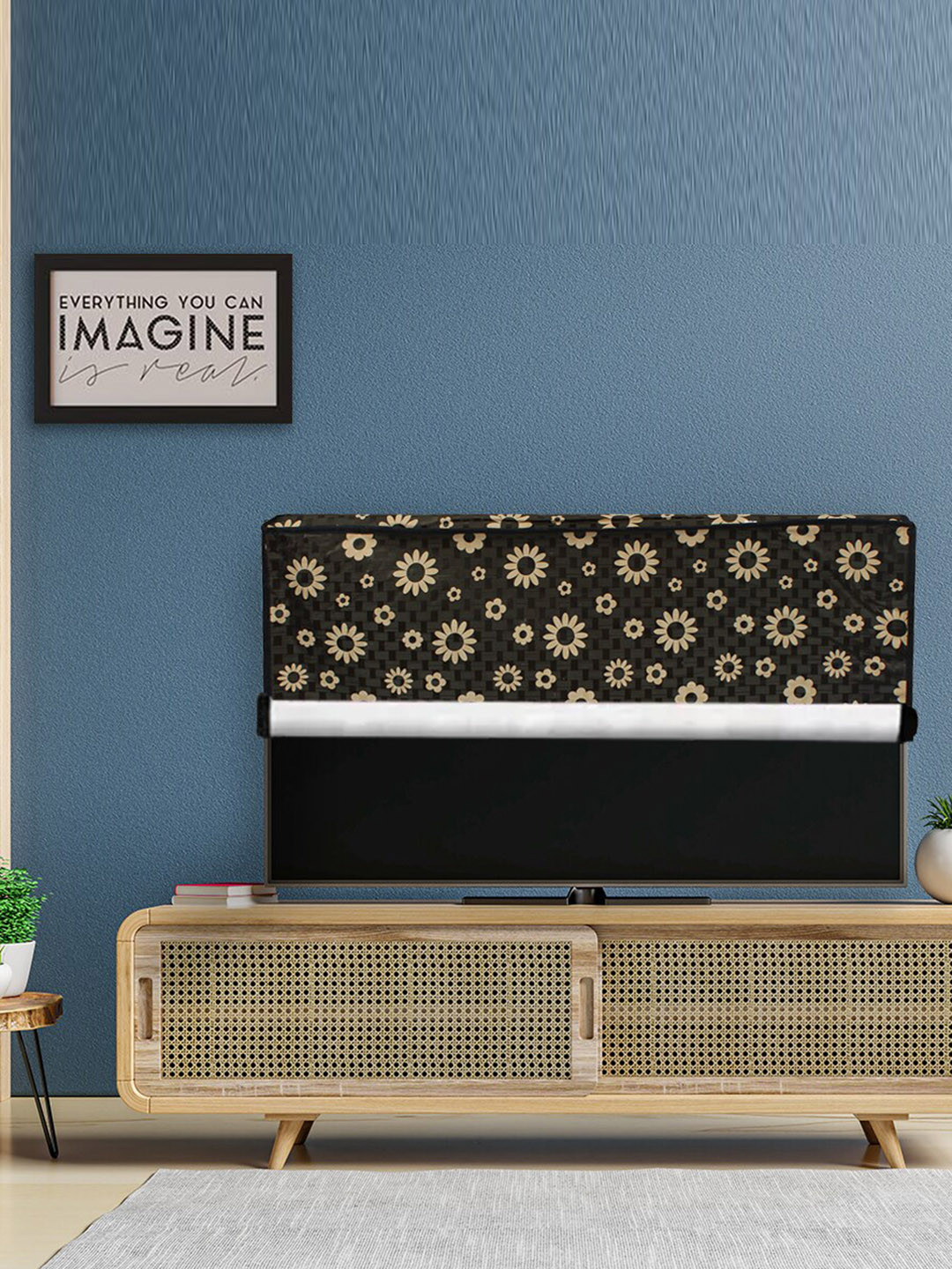 DREAM CARE Black & Beige Printed PVC Waterproof Flap LED TV Cover - 55 Inch
