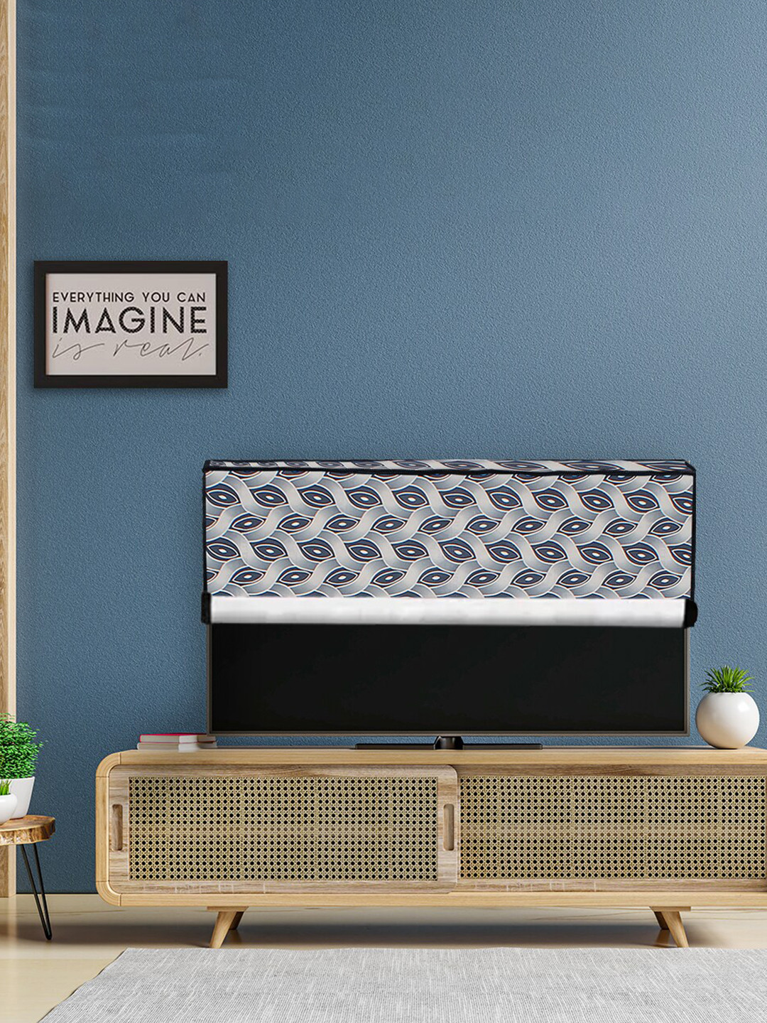 DREAM CARE Blue & White Printed Plastic Waterproof Flap TV Protector - 40 Inch