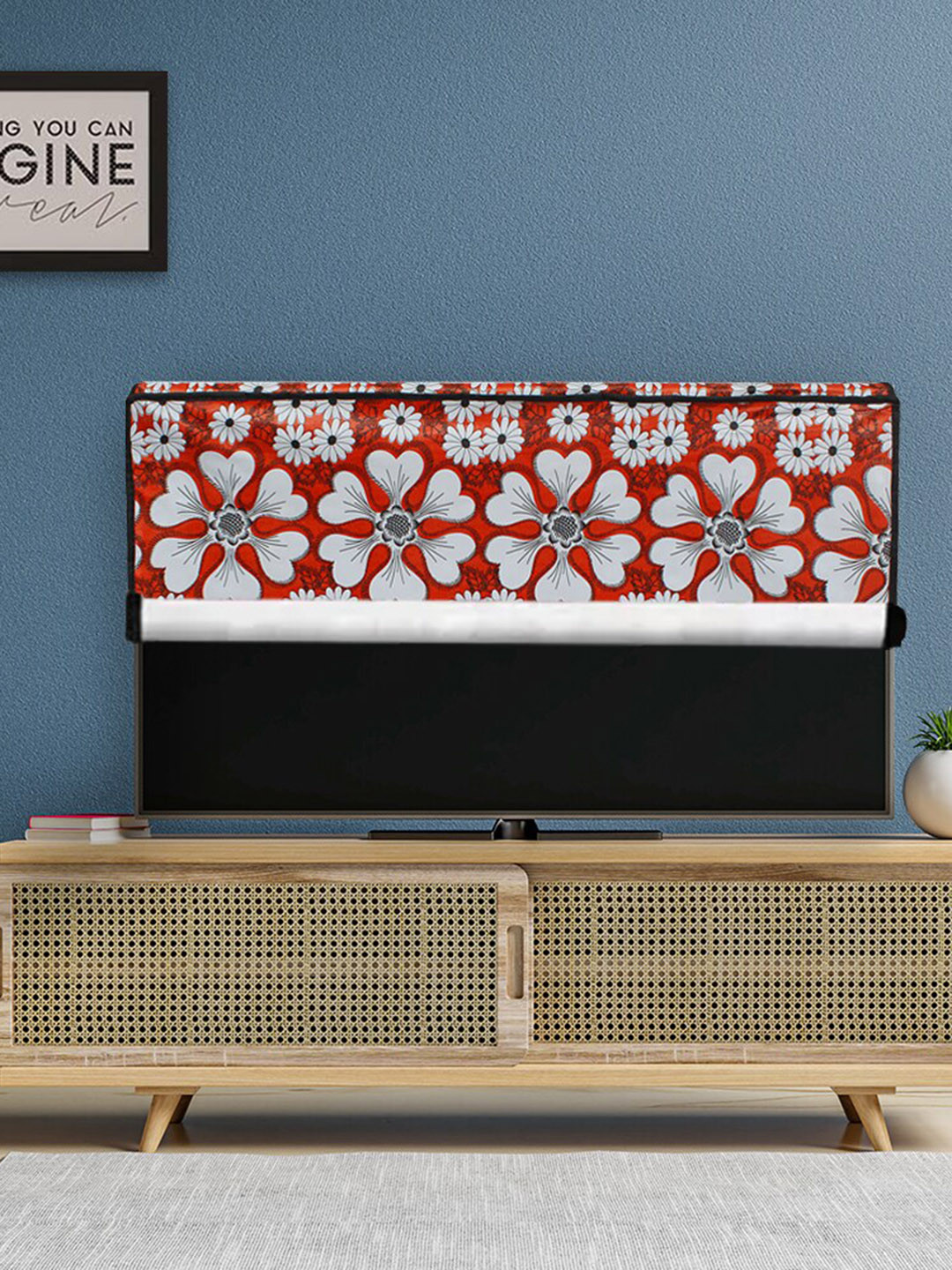 DREAM CARE Red & White Transparent & Printed Flap 32 Inch Waterproof LED TV Protector