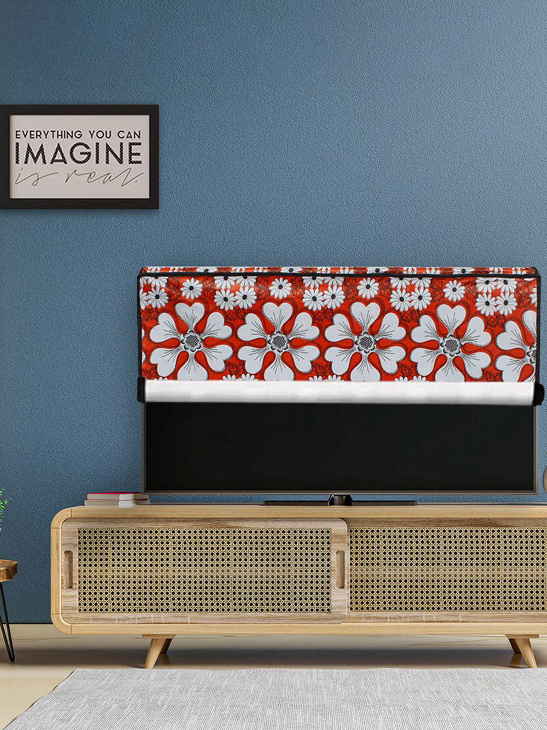 DREAM CARE Orange & White Printed Waterproof LED TV Cover  - 65 Inch