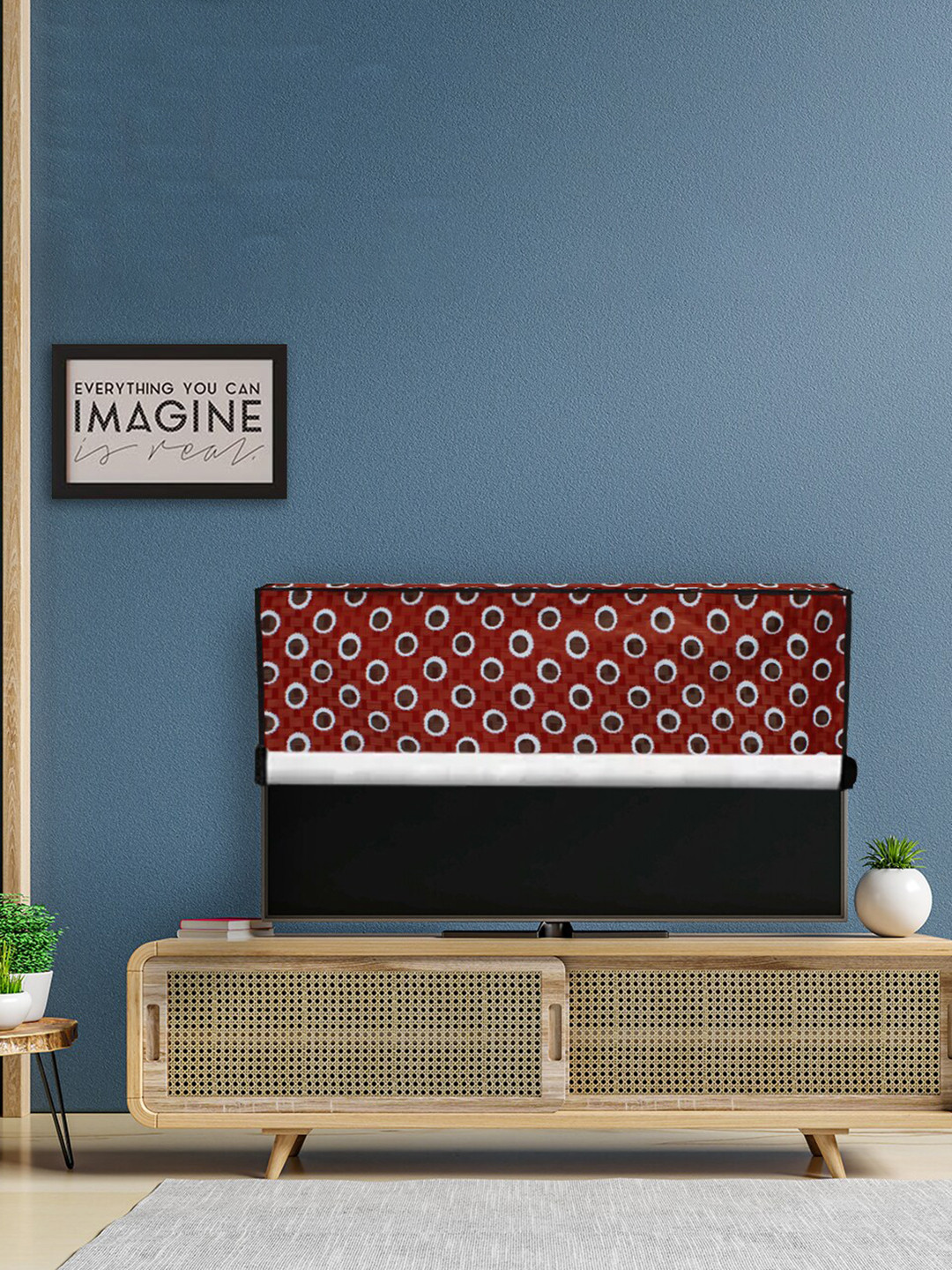 DREAM CARE Red & White Printed Plastic Waterproof Flap TV Protector - 43 Inch